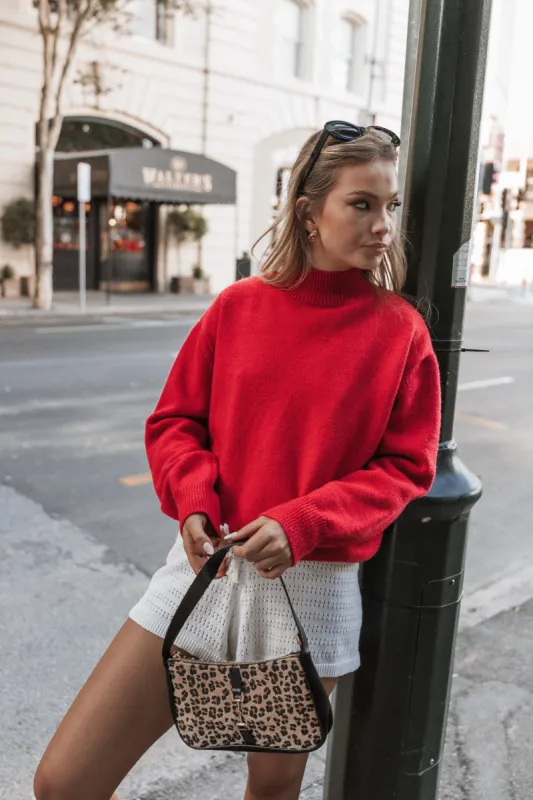 Luda Mockneck Knit Sweater - Red sold by Petal & Pup