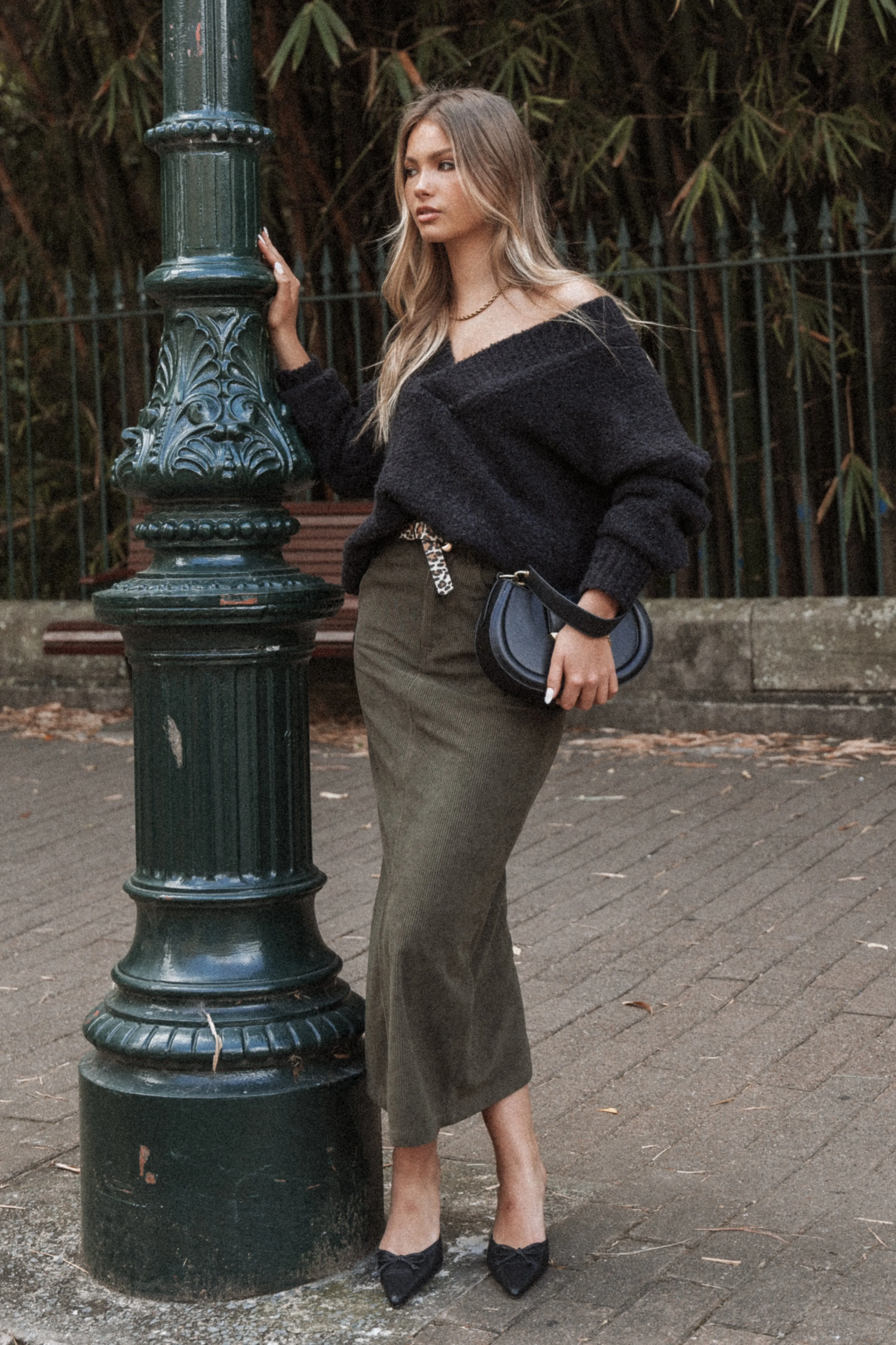 Myra Corduroy Midi Skirt - Olive sold by Petal & Pup