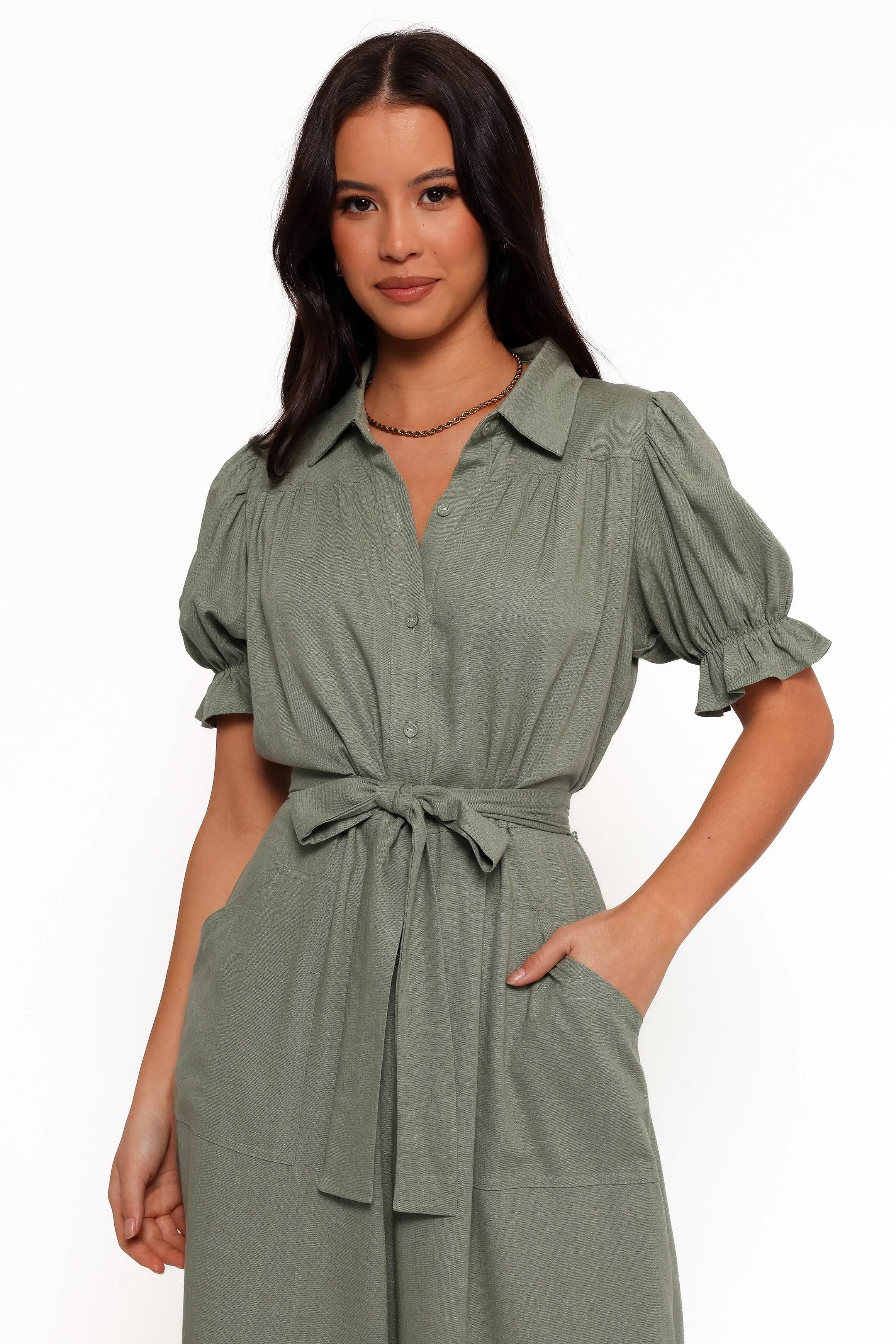 Minnie Waist Tie Jumpsuit - Olive sold by Petal & Pup product image thumbnail 2