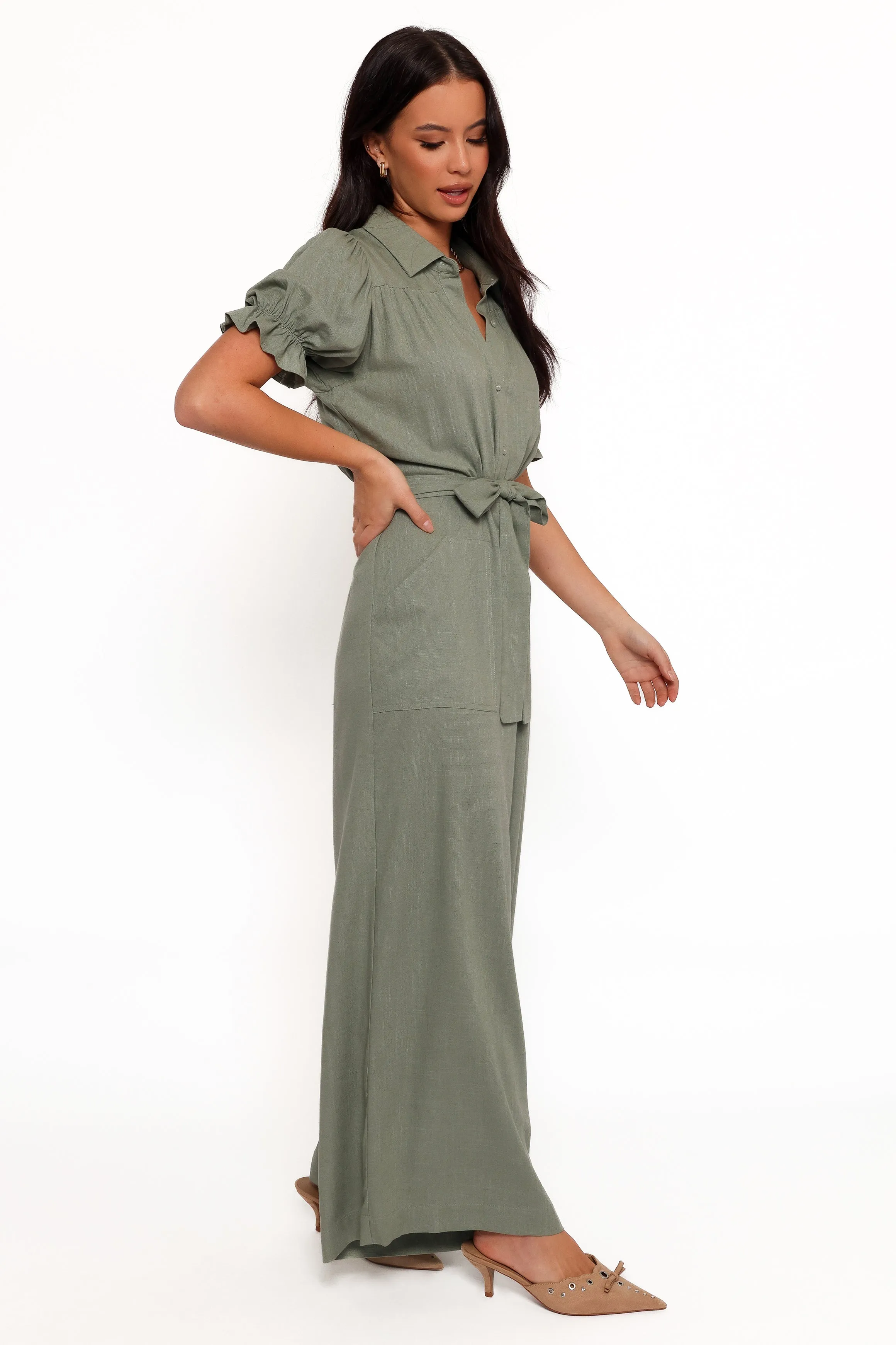 Minnie Waist Tie Jumpsuit - Olive sold by Petal & Pup product image thumbnail 5