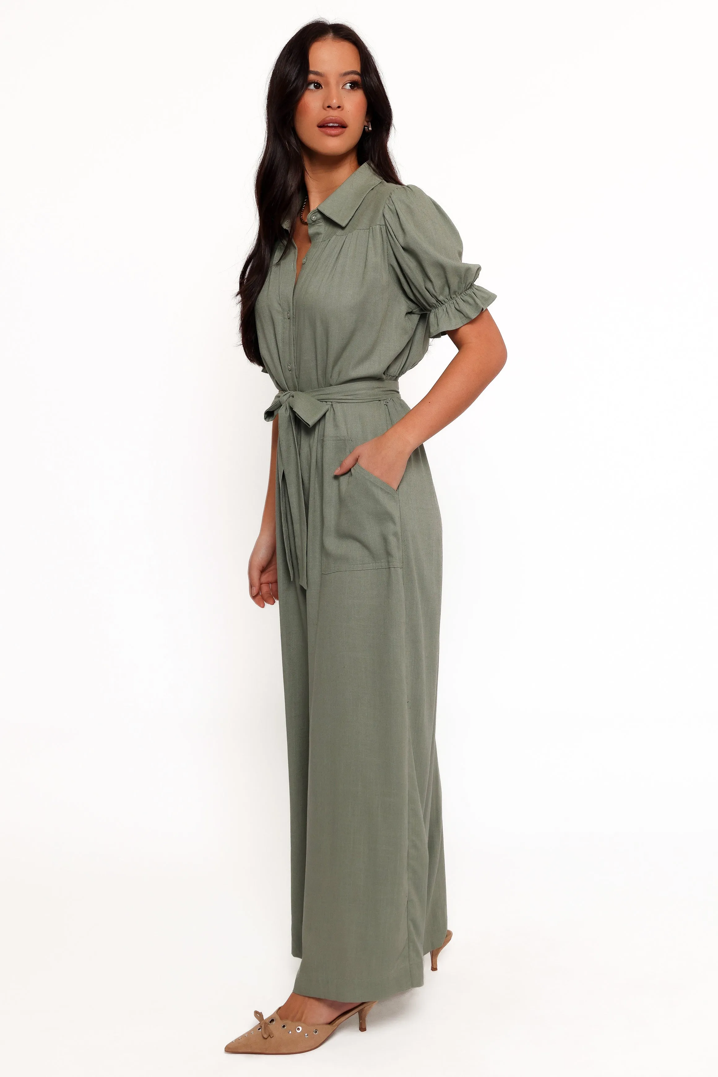 Minnie Waist Tie Jumpsuit - Olive sold by Petal & Pup product image thumbnail 3