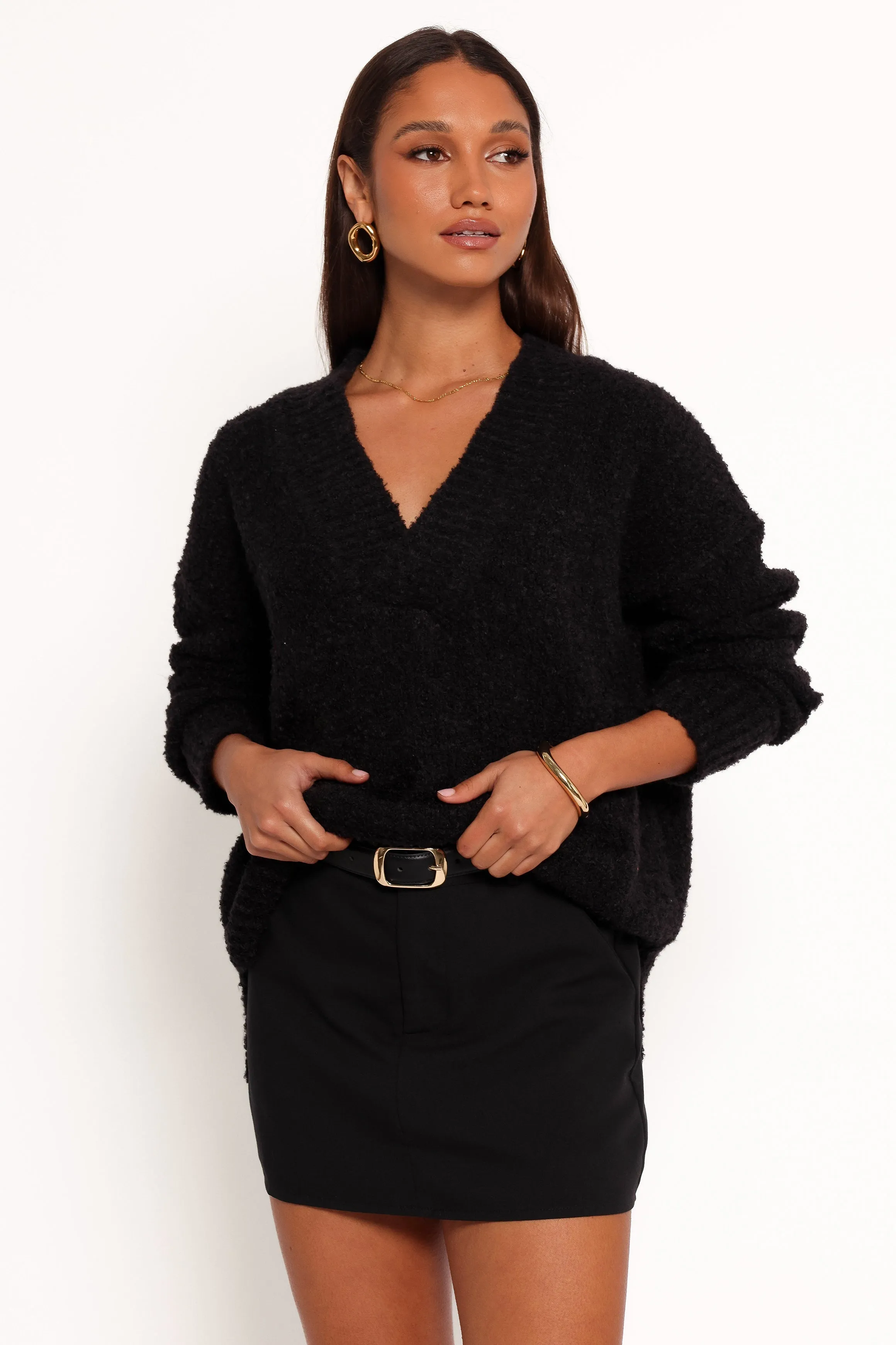 Charisma Vneck Knit Sweater - Black sold by Petal & Pup product image thumbnail 3