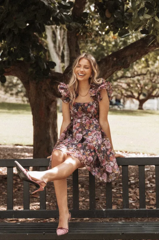 Fiorella Mini Dress - Plum Floral sold by Petal & Pup