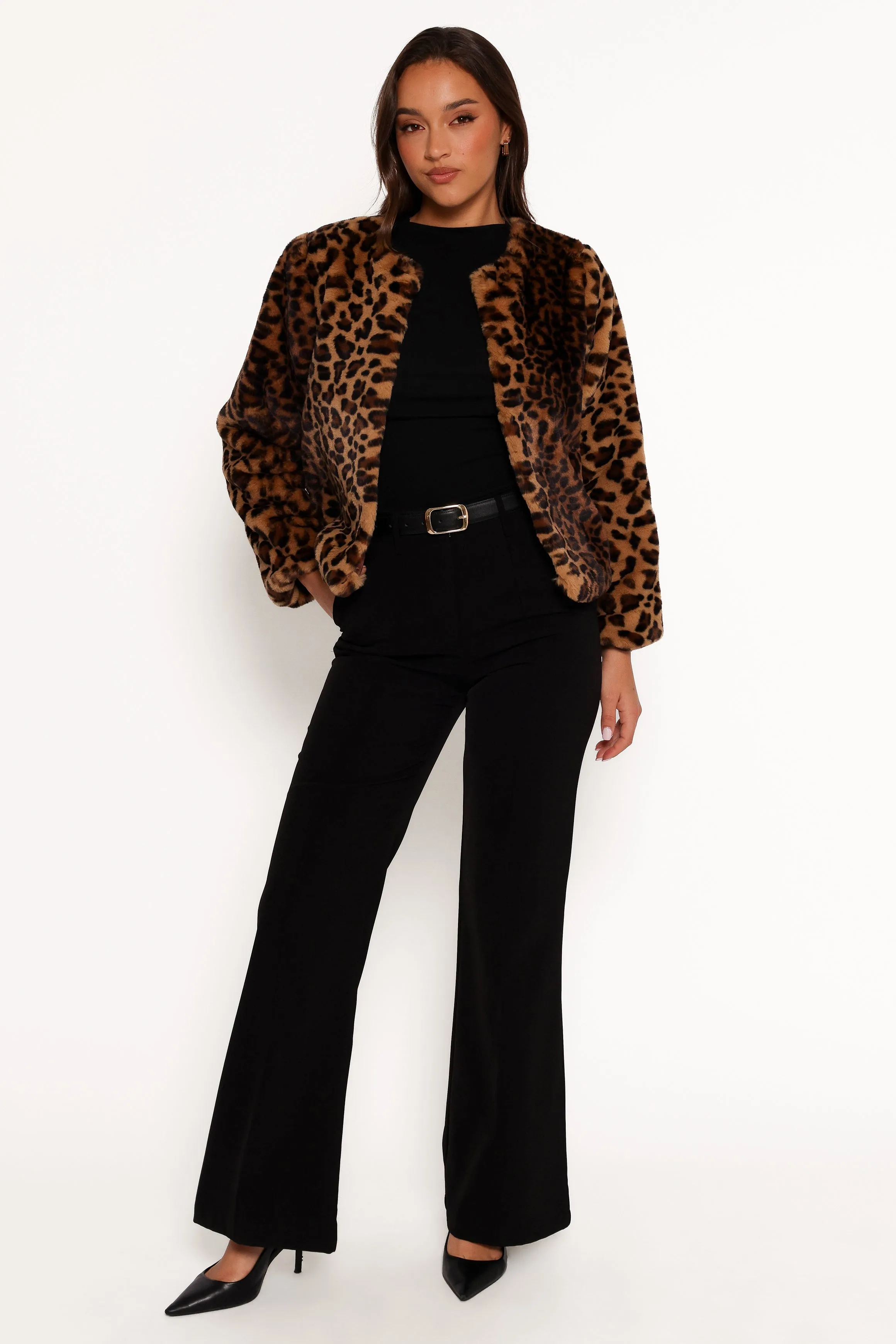 Cassia Faux Fur Leopard Crop Jacket - Leopard sold by Petal & Pup product image thumbnail 2