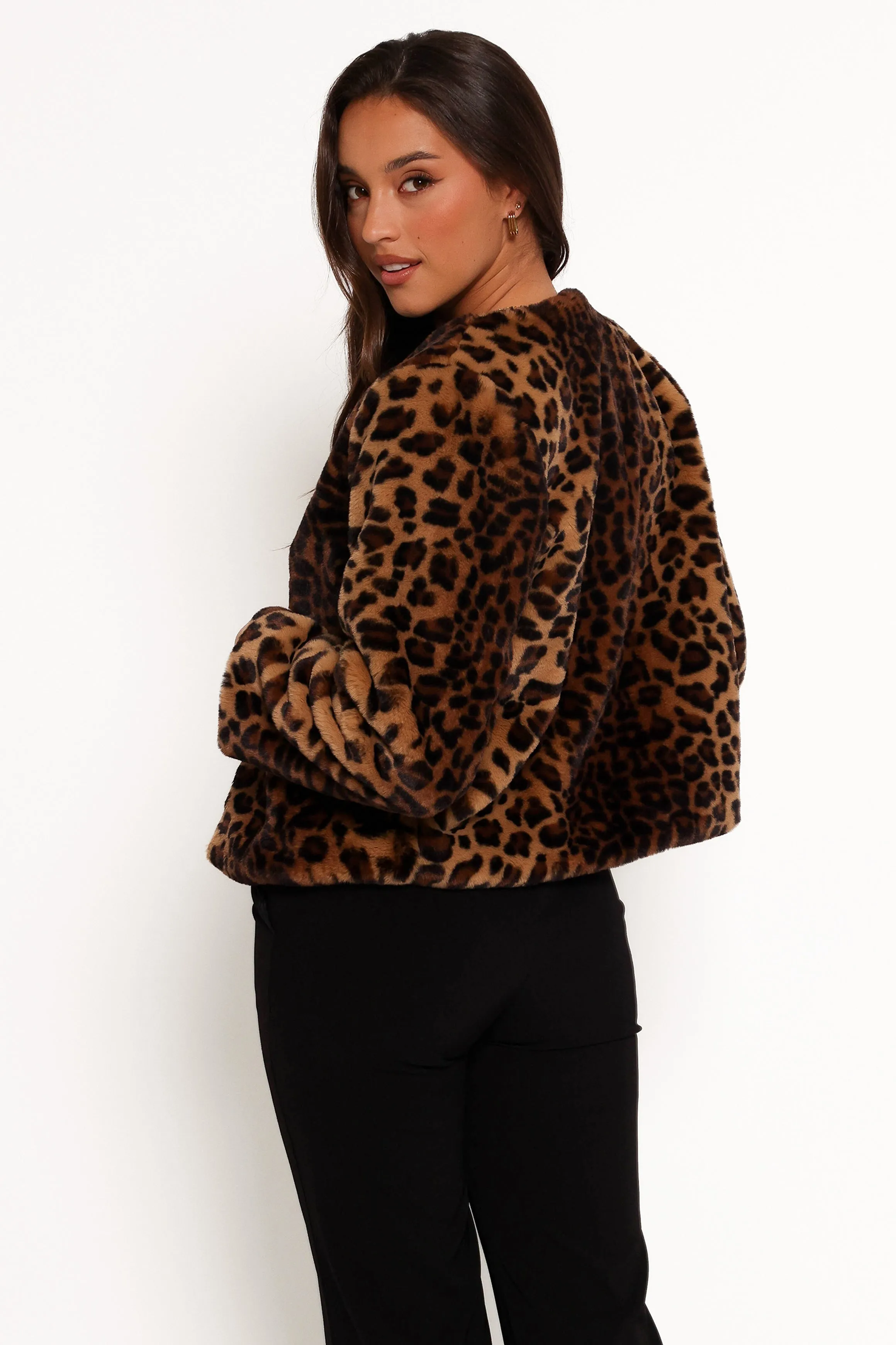 Cassia Faux Fur Leopard Crop Jacket - Leopard sold by Petal & Pup product image thumbnail 4