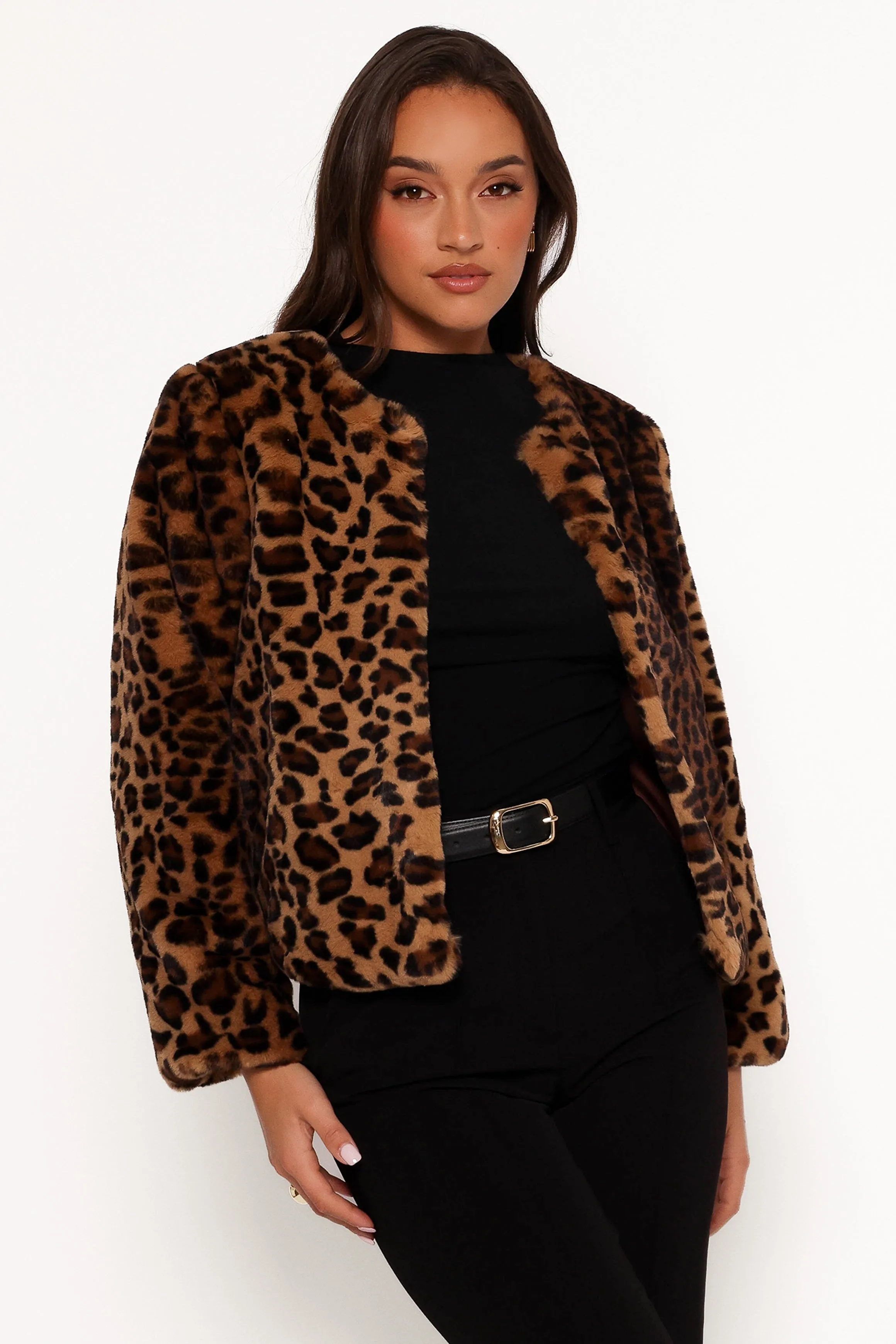 Cassia Faux Fur Leopard Crop Jacket - Leopard sold by Petal & Pup product image thumbnail 5