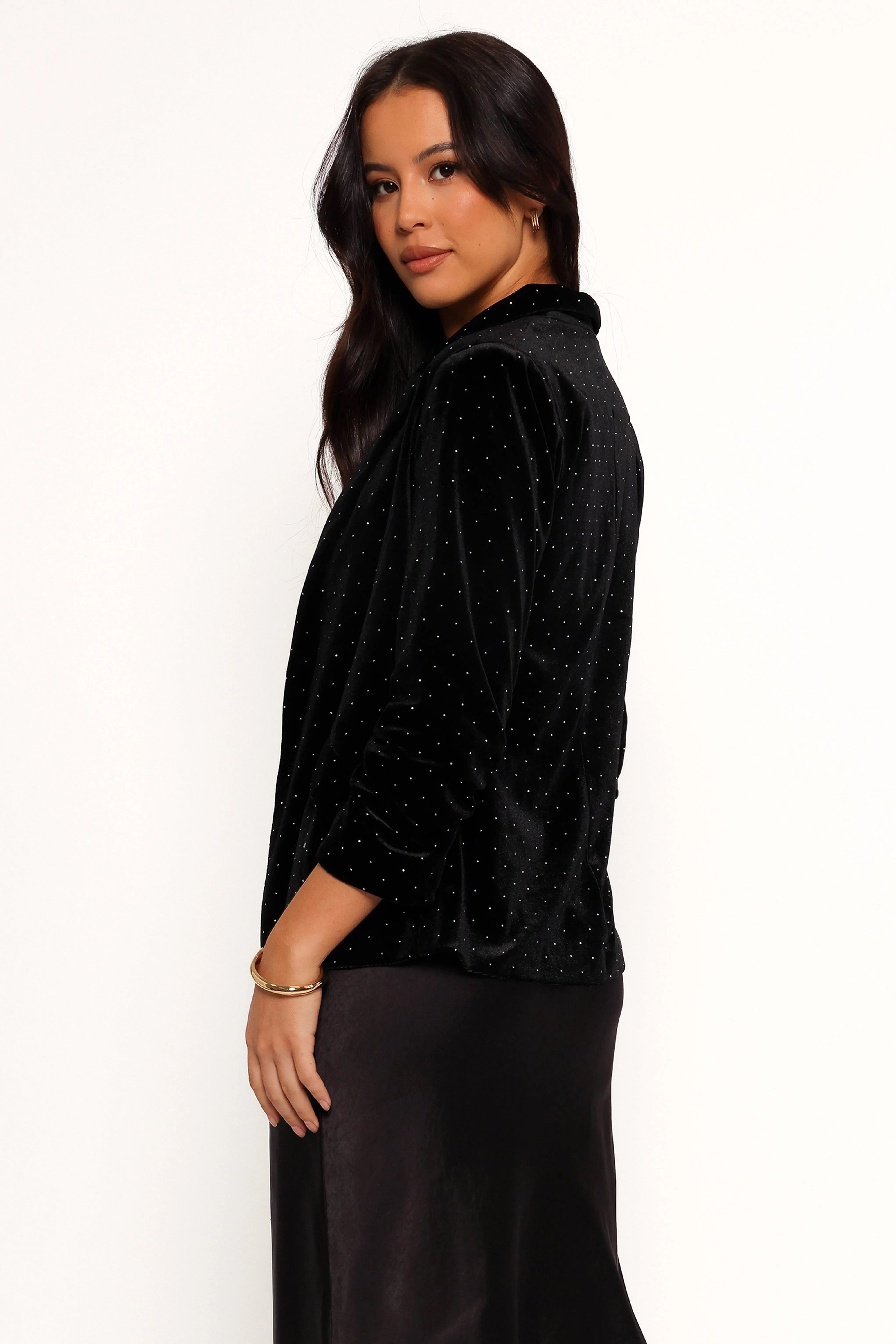 Inka All over Rhinestone Velvet Blazer - Black sold by Petal & Pup product image thumbnail 4