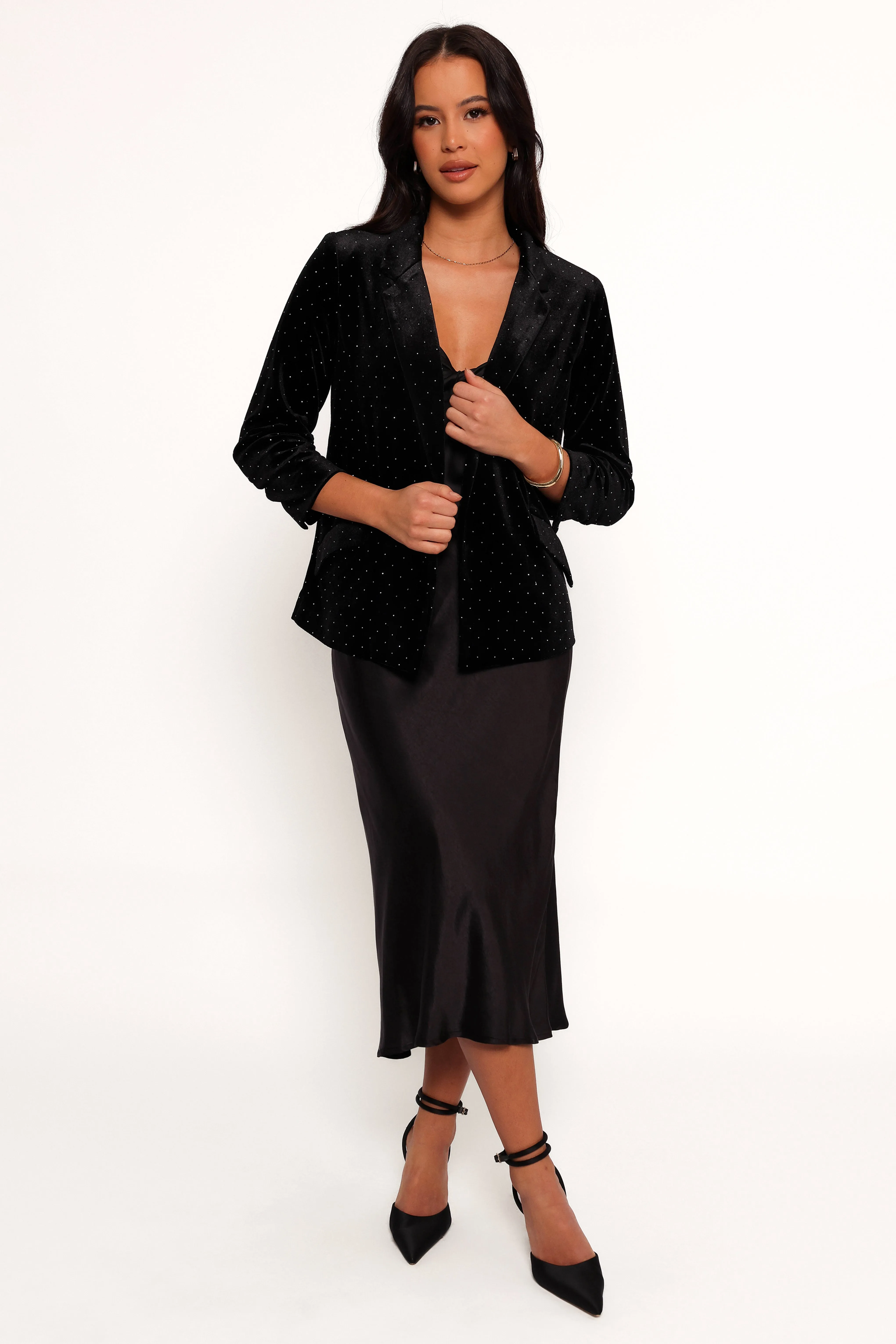 Inka All over Rhinestone Velvet Blazer - Black sold by Petal & Pup product image thumbnail 2