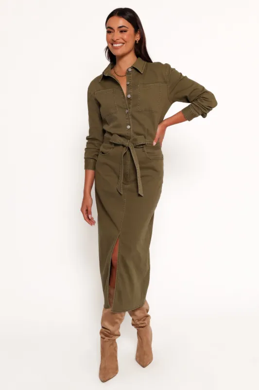 Cortney Long Sleeve Maxi Dress - Olive sold by Petal & Pup