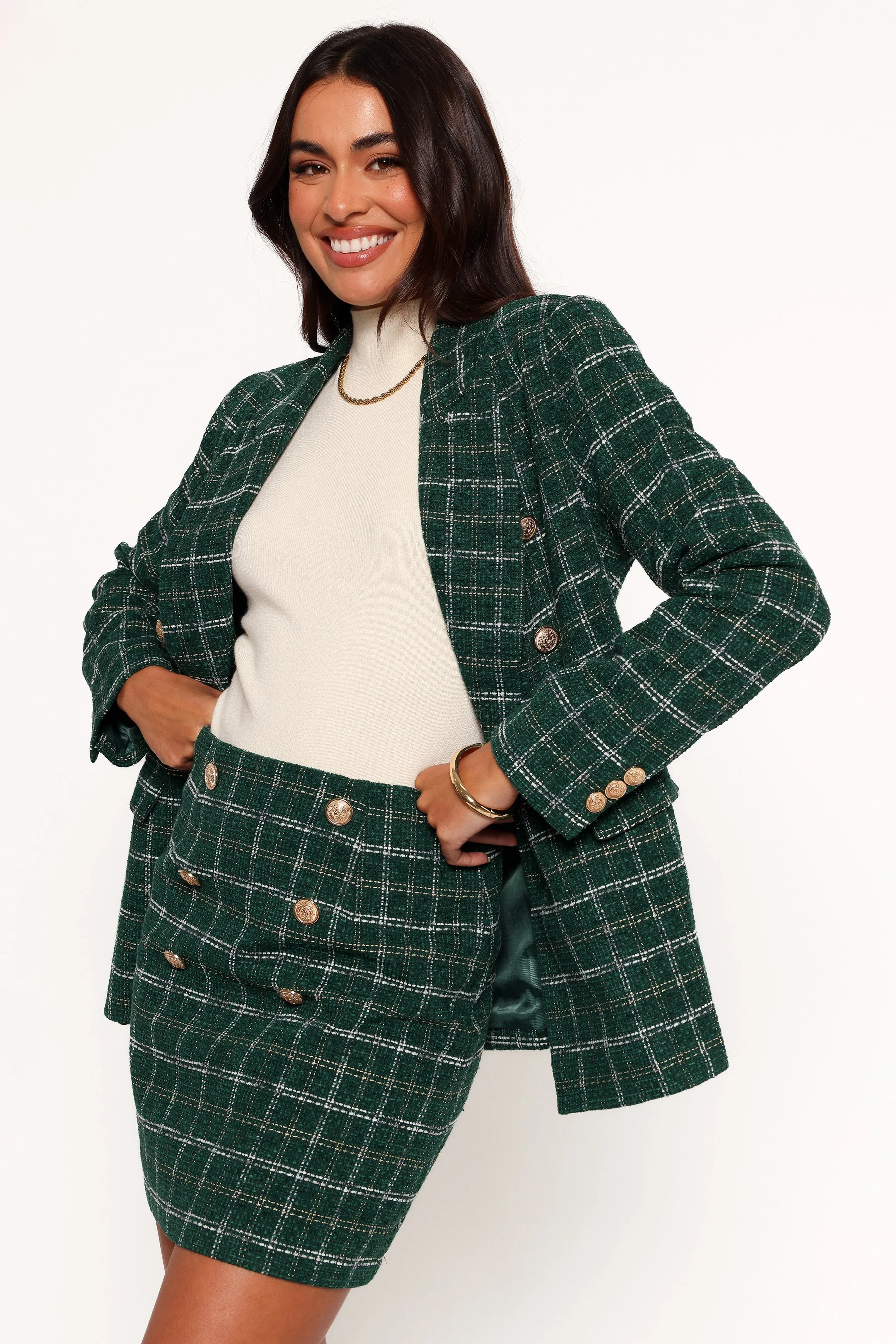 Jules Twill Plaid Blazer - Green sold by Petal & Pup