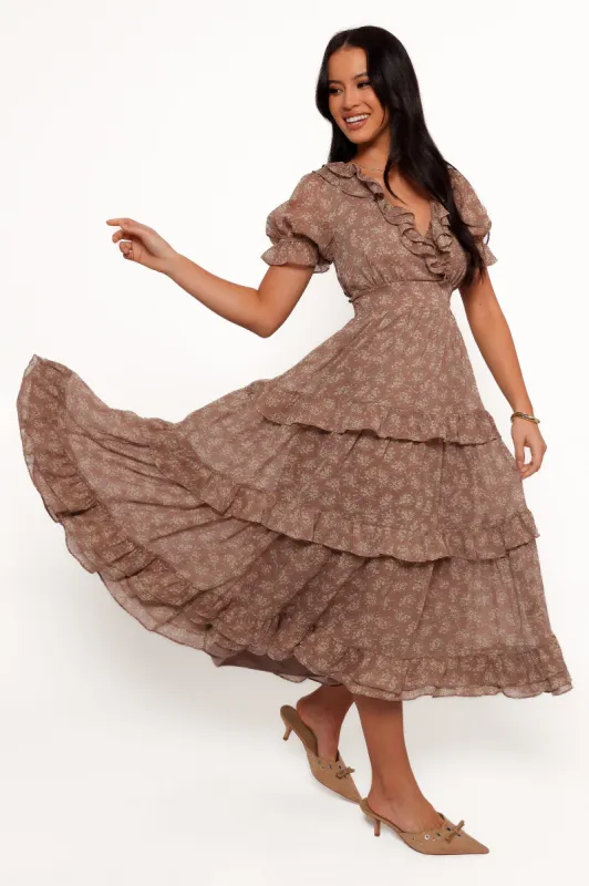Dayla Maxi Dress - Brown/Light Beige sold by Petal & Pup