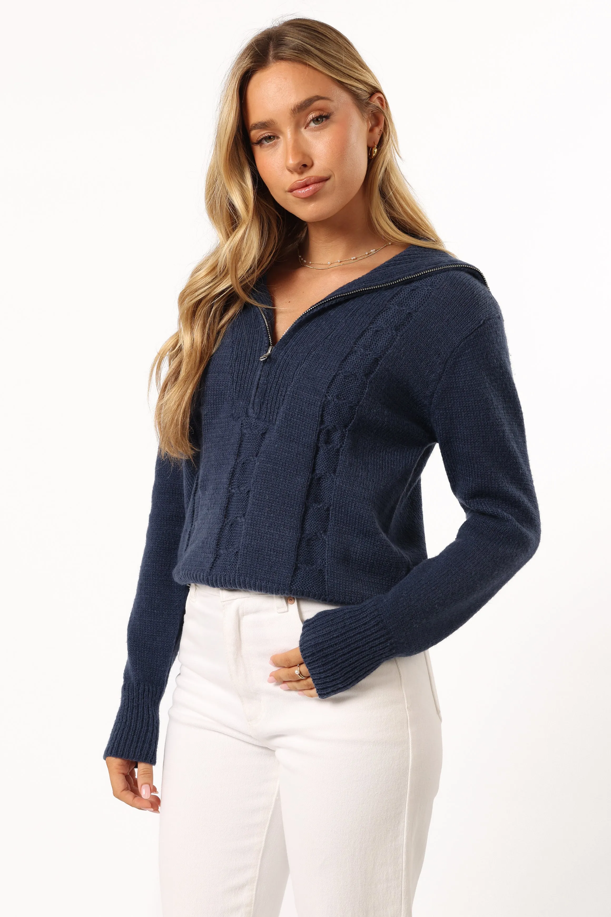 Viara Quarter Zip Knit Sweater - Navy sold by Petal & Pup product image thumbnail 3