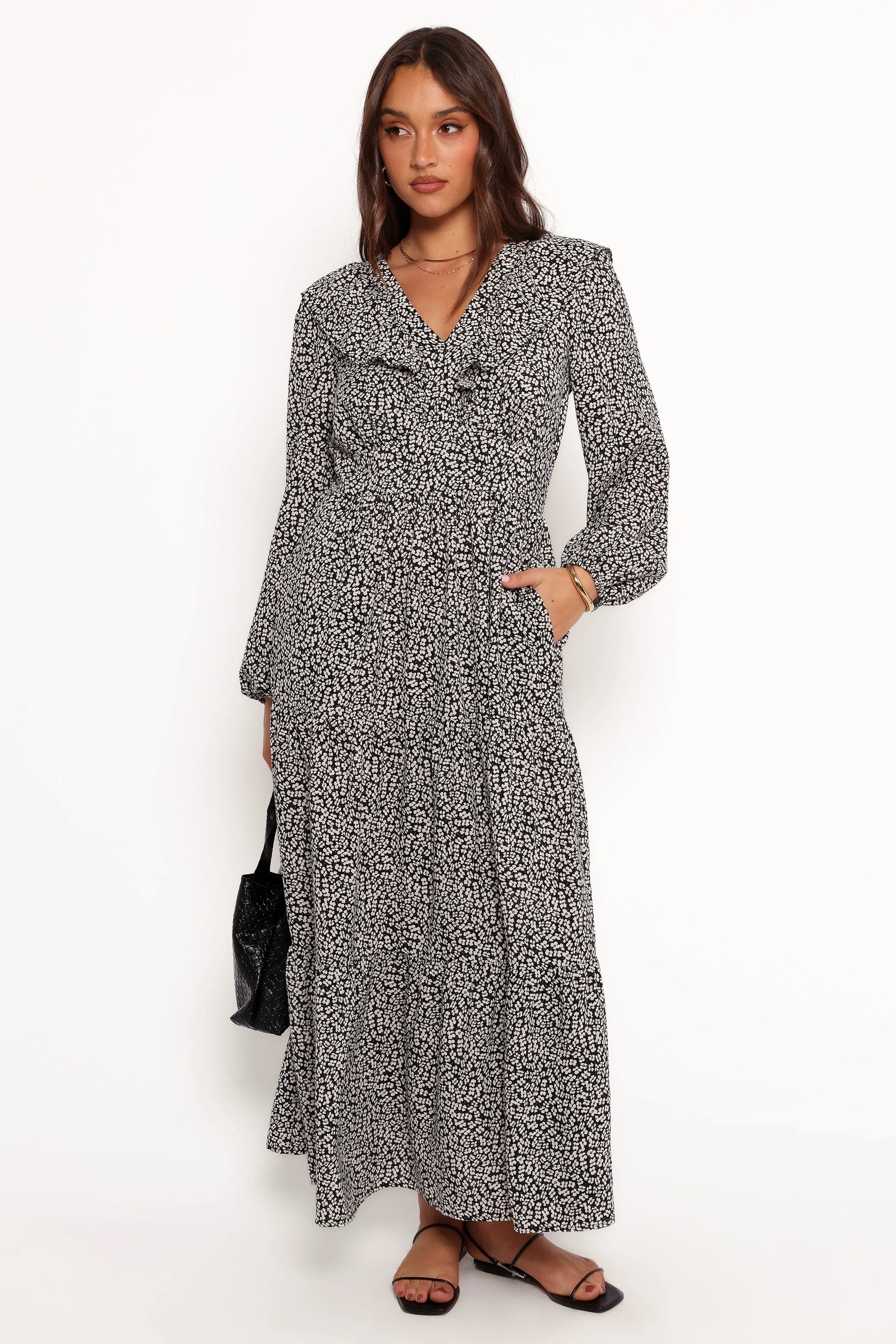 Sophie Long Sleeve Maxi Dress - Black/Ivory sold by Petal & Pup product image thumbnail 3