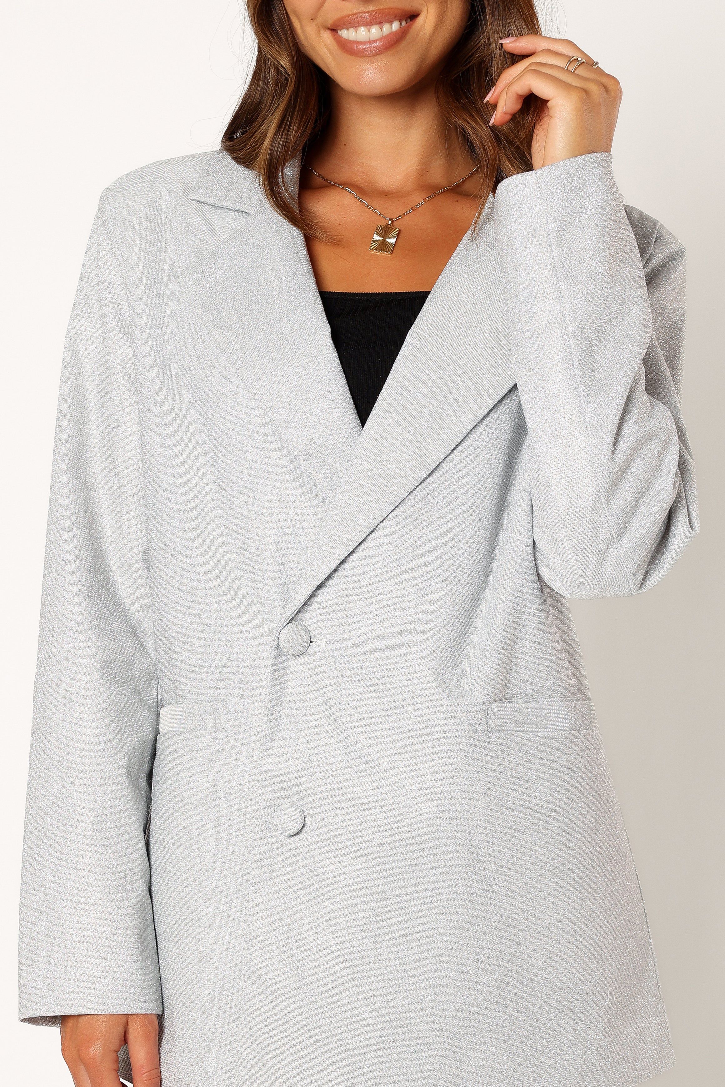 Kensley Shimmer Double Button Blazer - Cream sold by Petal & Pup product image thumbnail 10