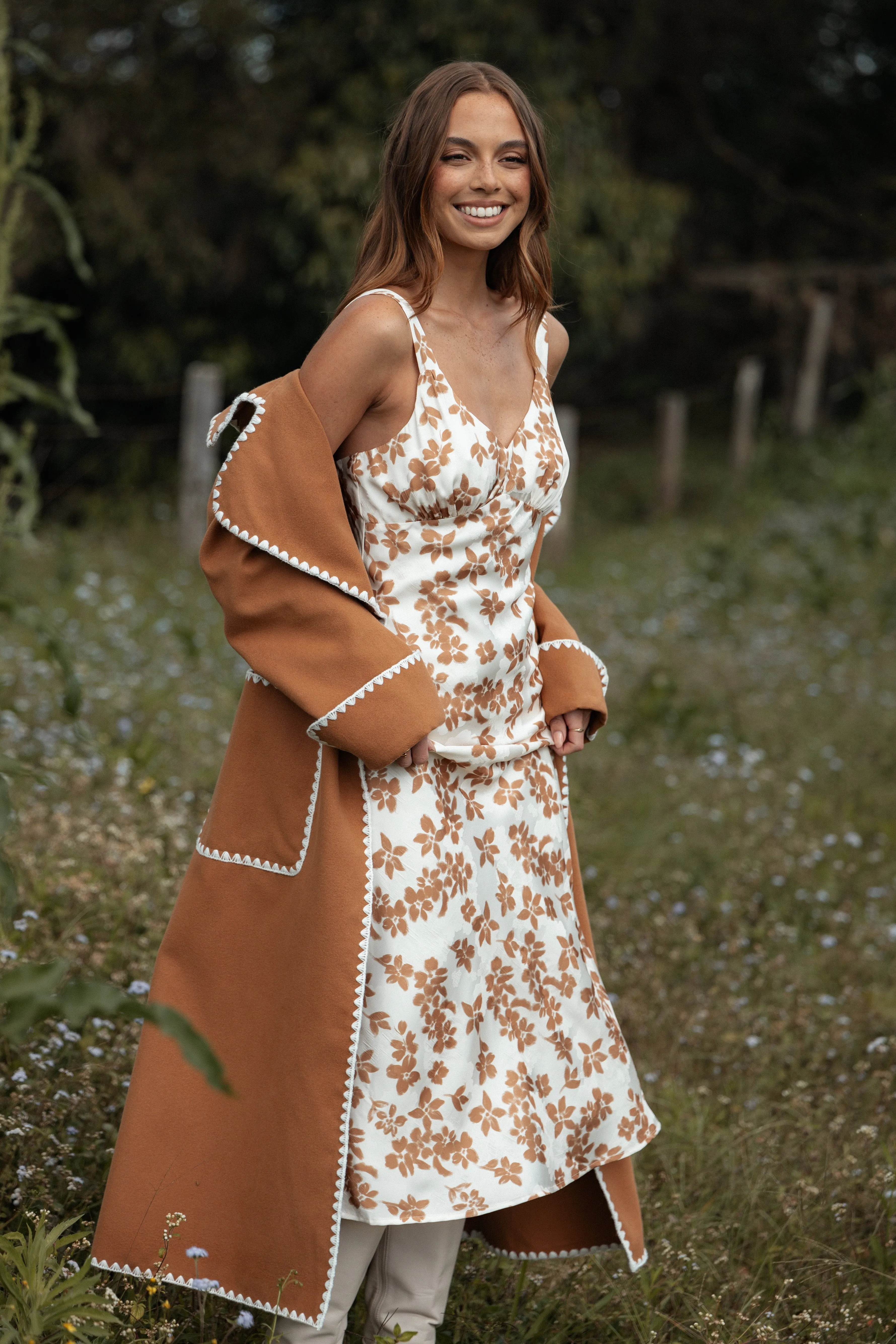 Franny Midi Dress - Cream Brown Floral sold by Petal & Pup