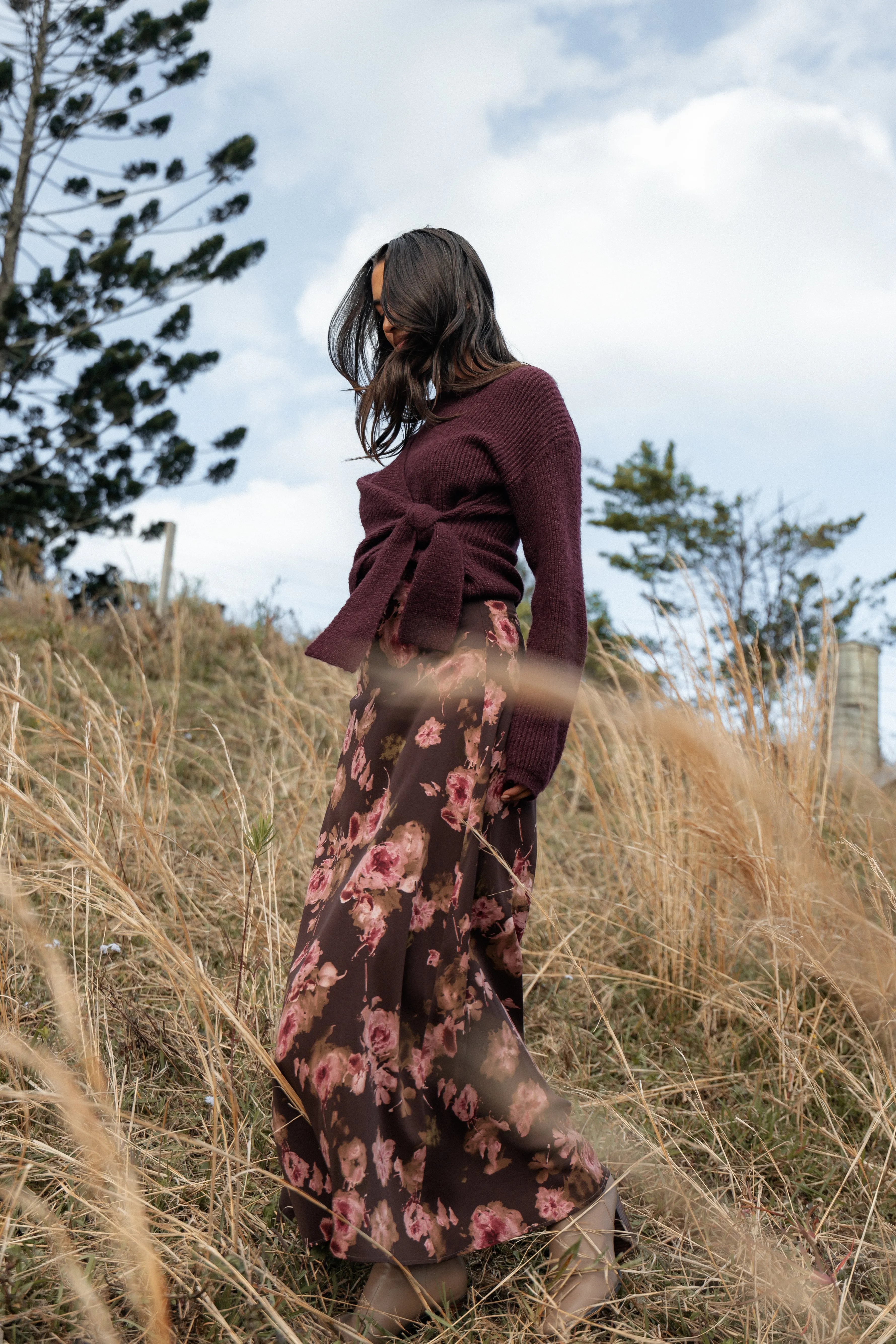 Vivie Midi Skirt - Chocolate Floral sold by Petal & Pup