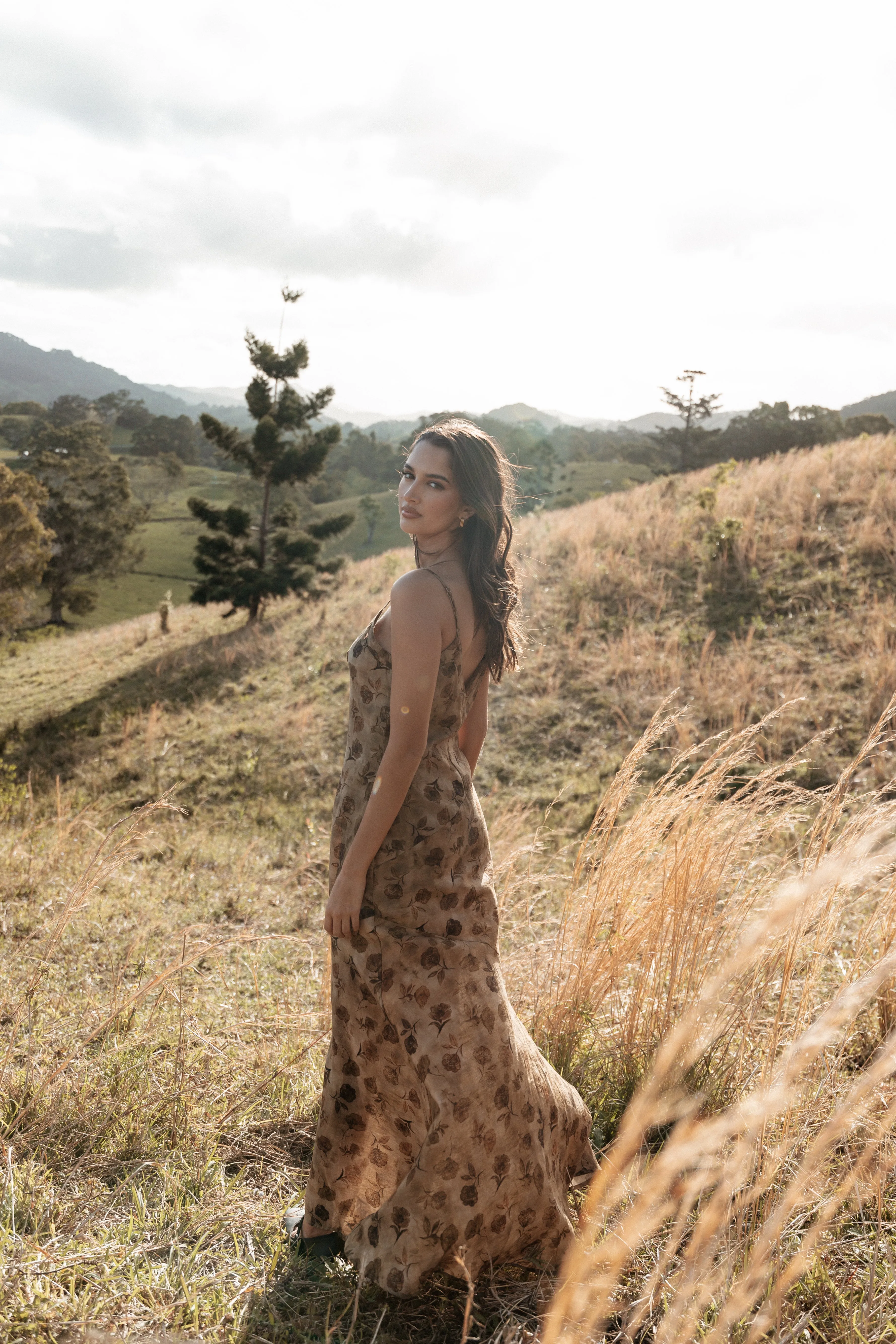 Fia Midi Dress - Tan Floral sold by Petal & Pup