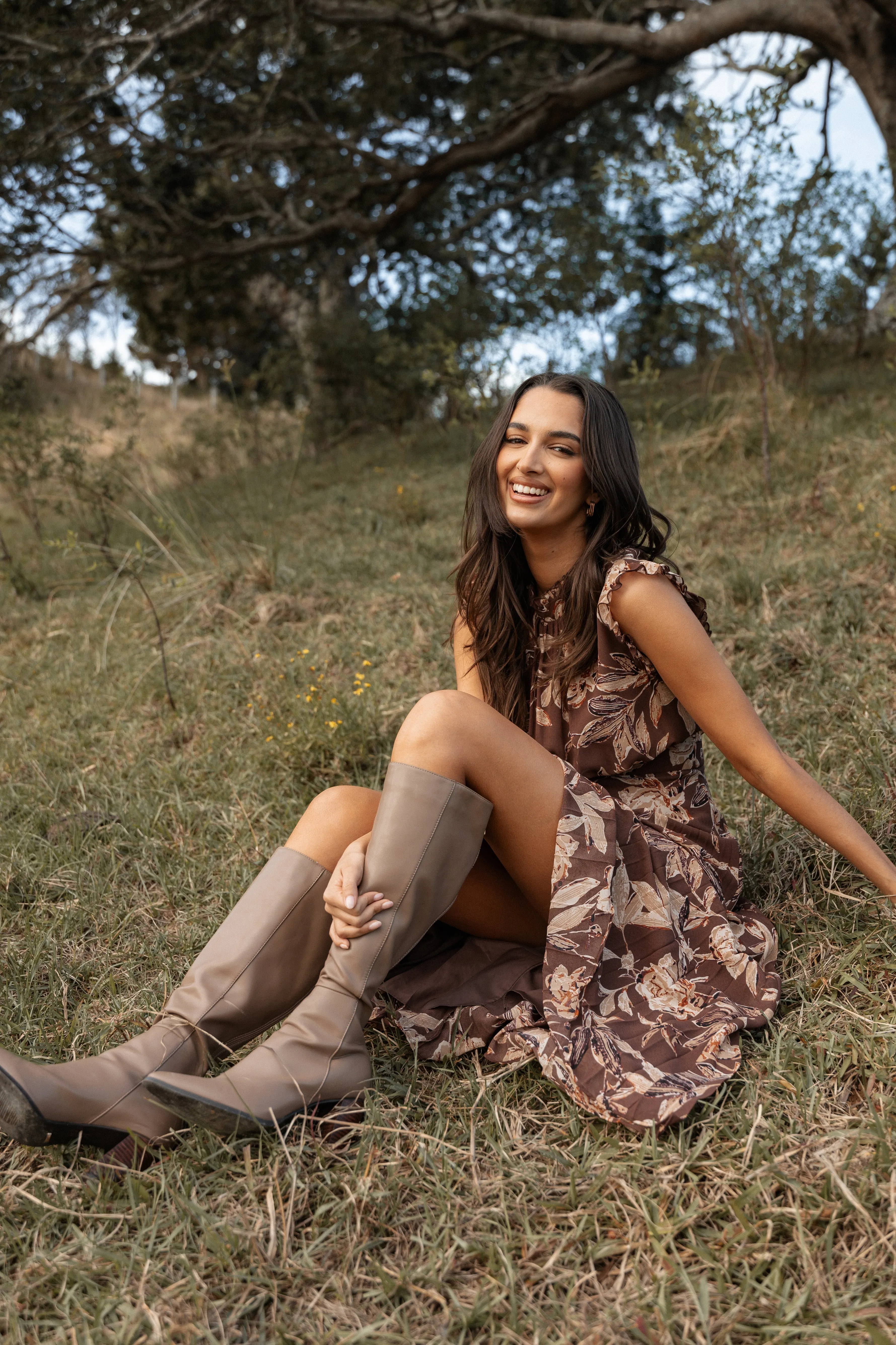 Delphine Maxi Dress - Brown Floral sold by Petal & Pup