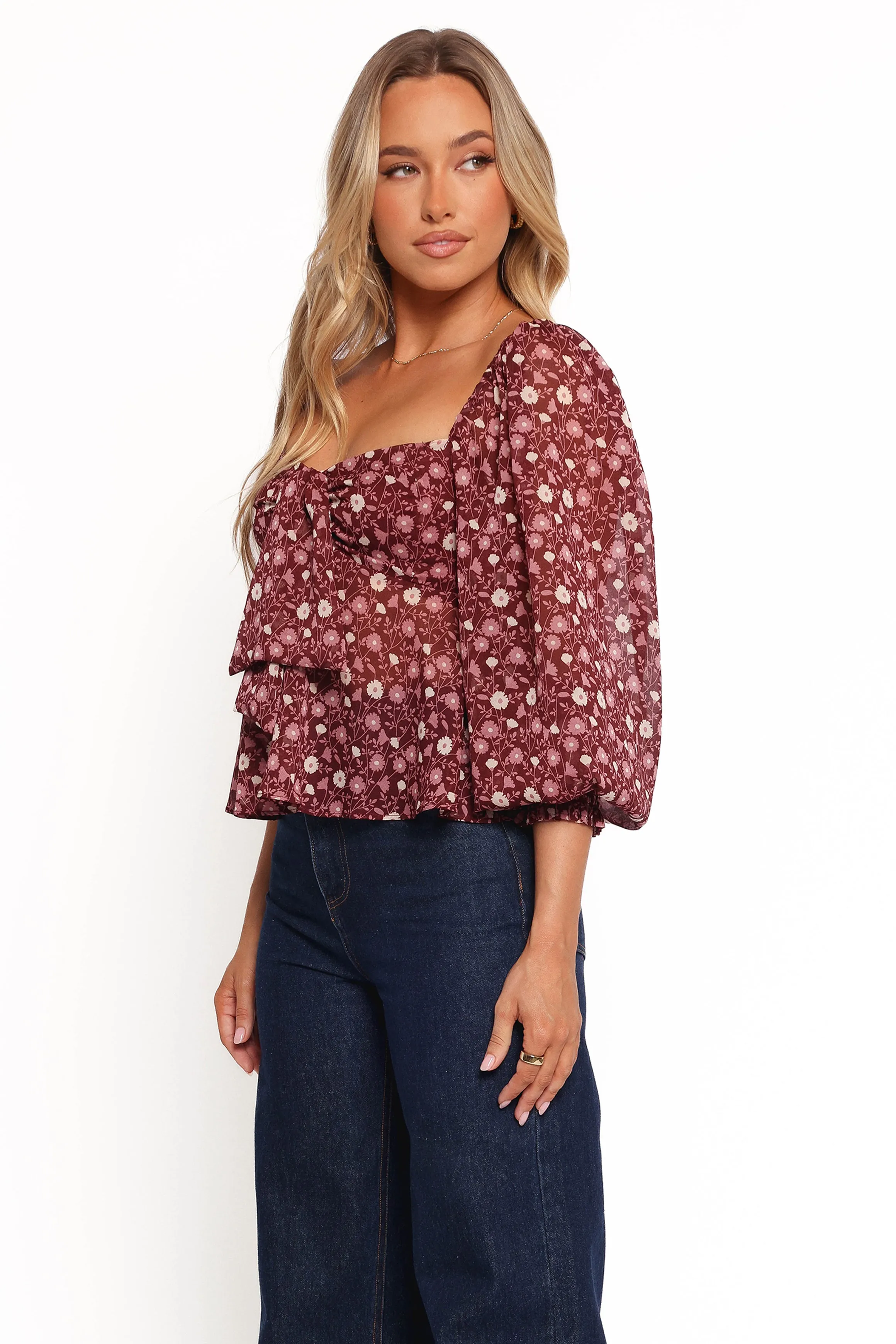 Darrie Long Sleeve Top - Burgundy Multi sold by Petal & Pup product image thumbnail 5