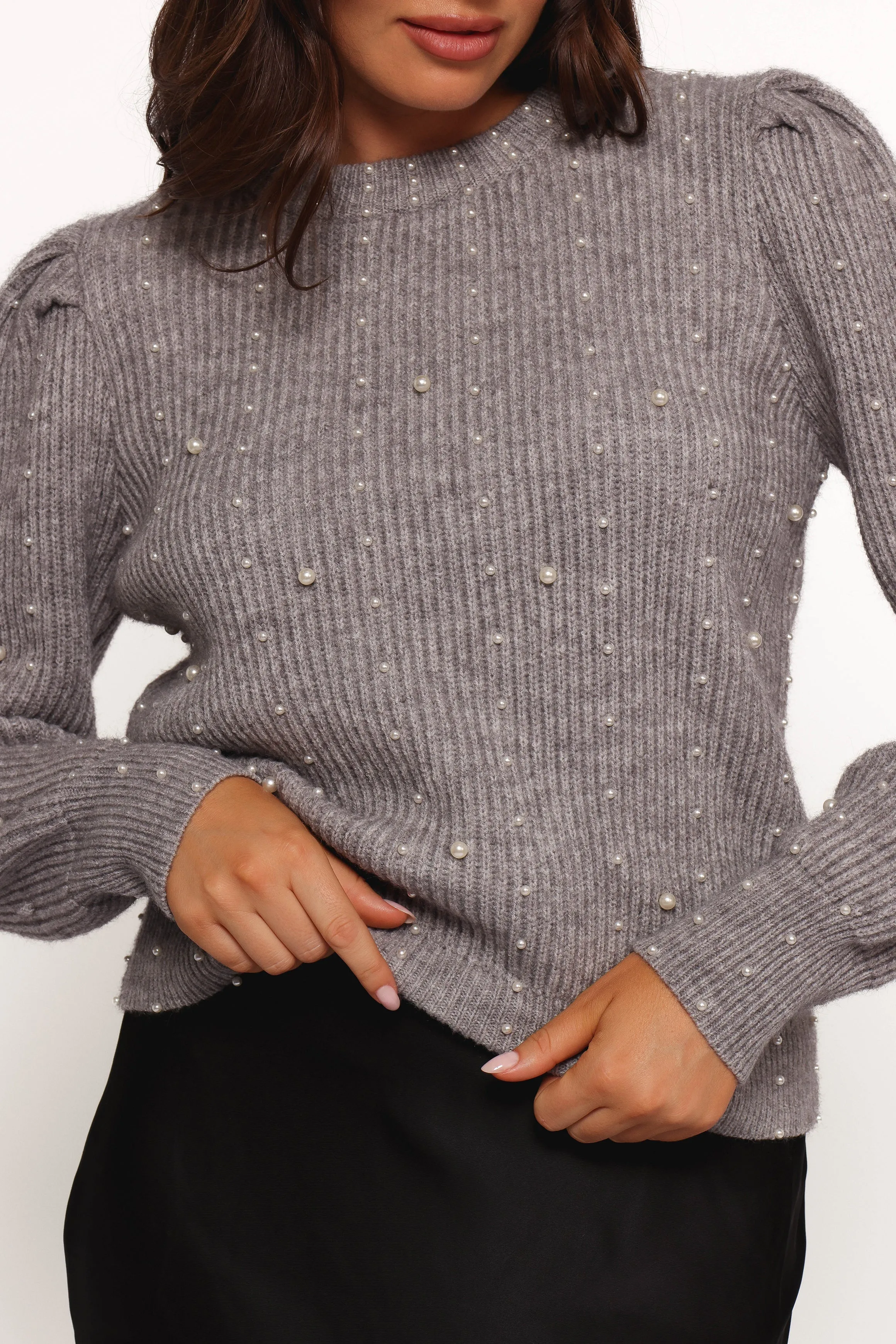 Makena Pearl Detail Knit Sweater - Heather Grey sold by Petal & Pup product image thumbnail 3