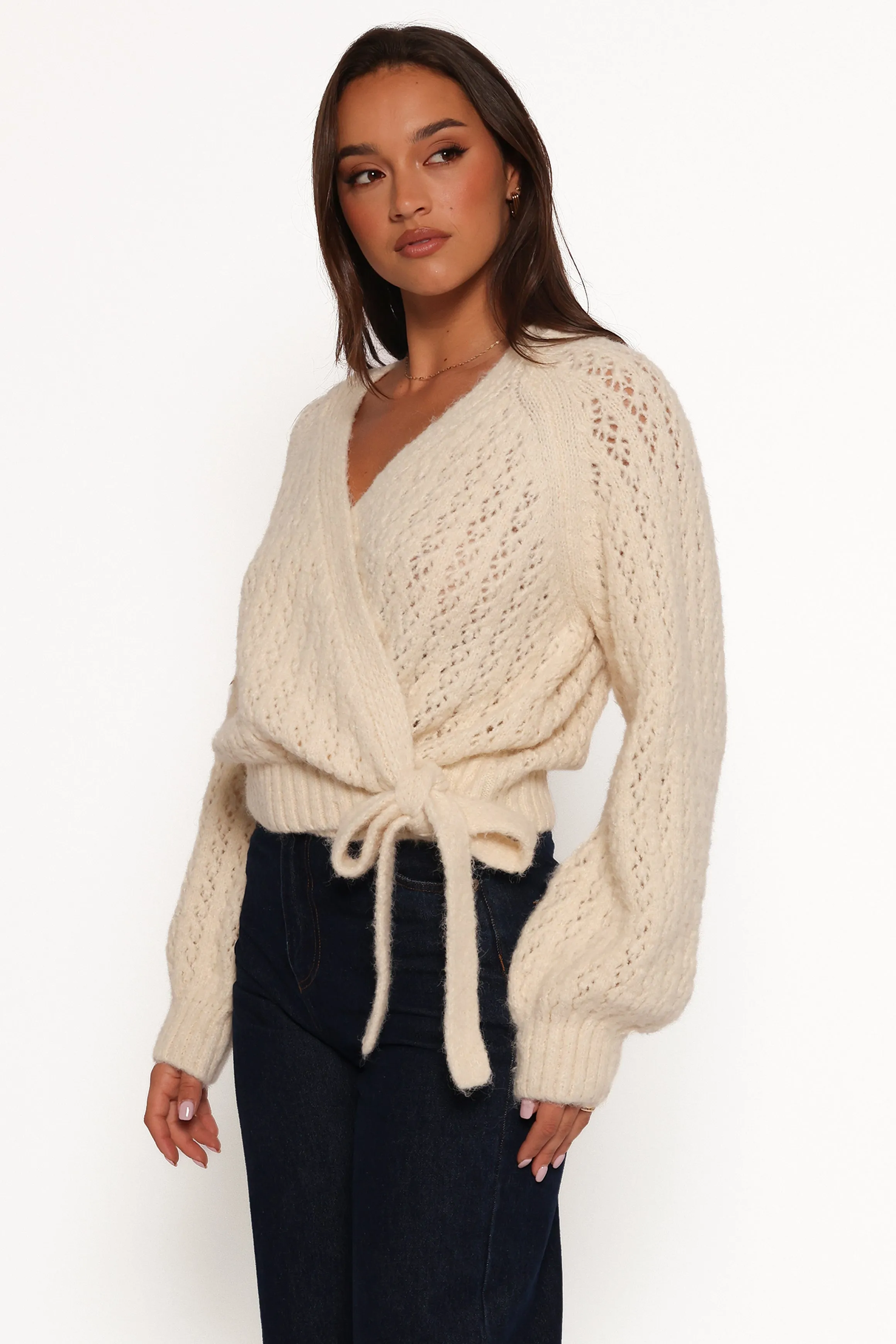 Etta Ballet Wrap Knit Sweater - Cream sold by Petal & Pup product image thumbnail 5