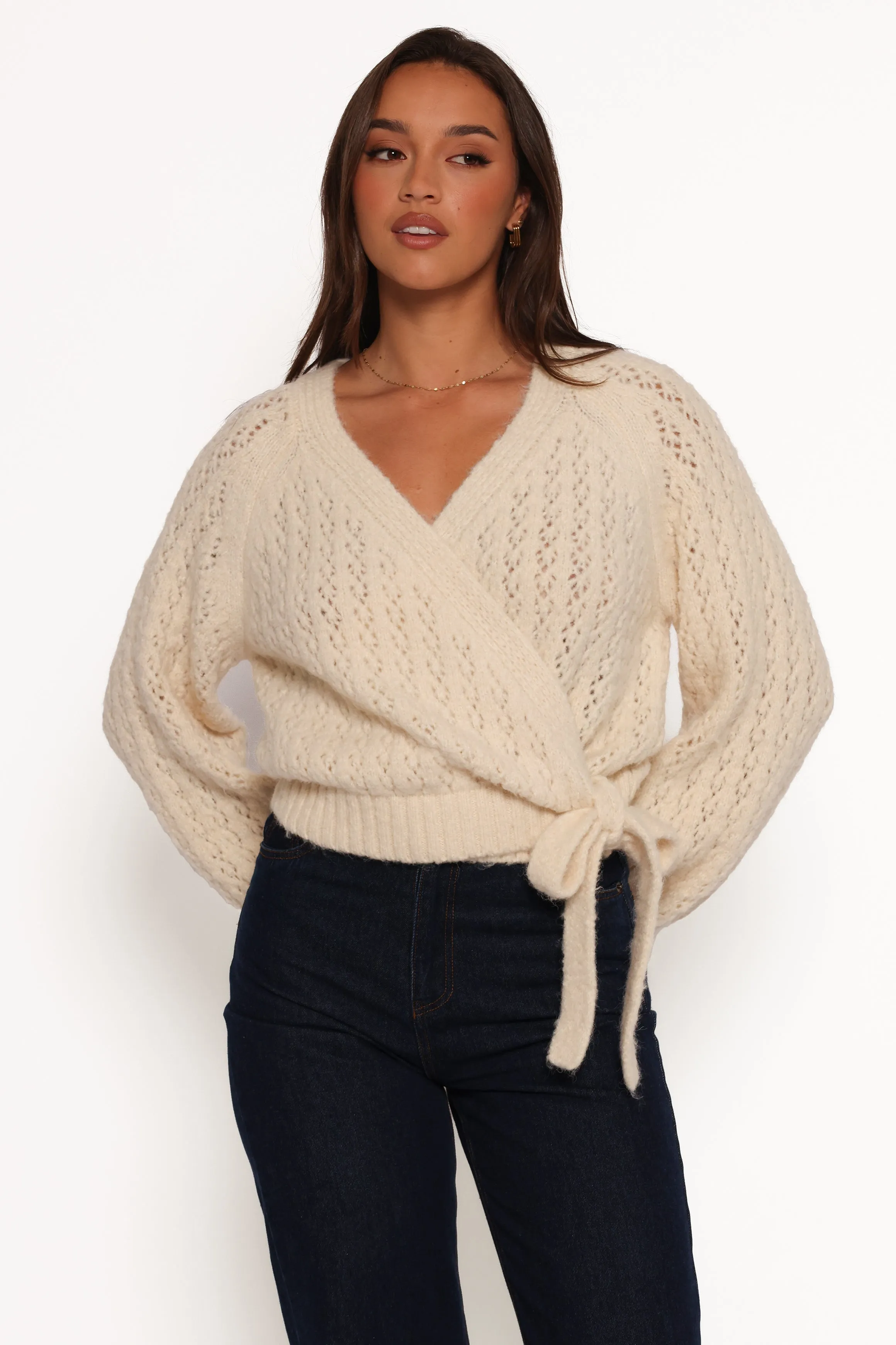Etta Ballet Wrap Knit Sweater - Cream sold by Petal & Pup product image thumbnail 3
