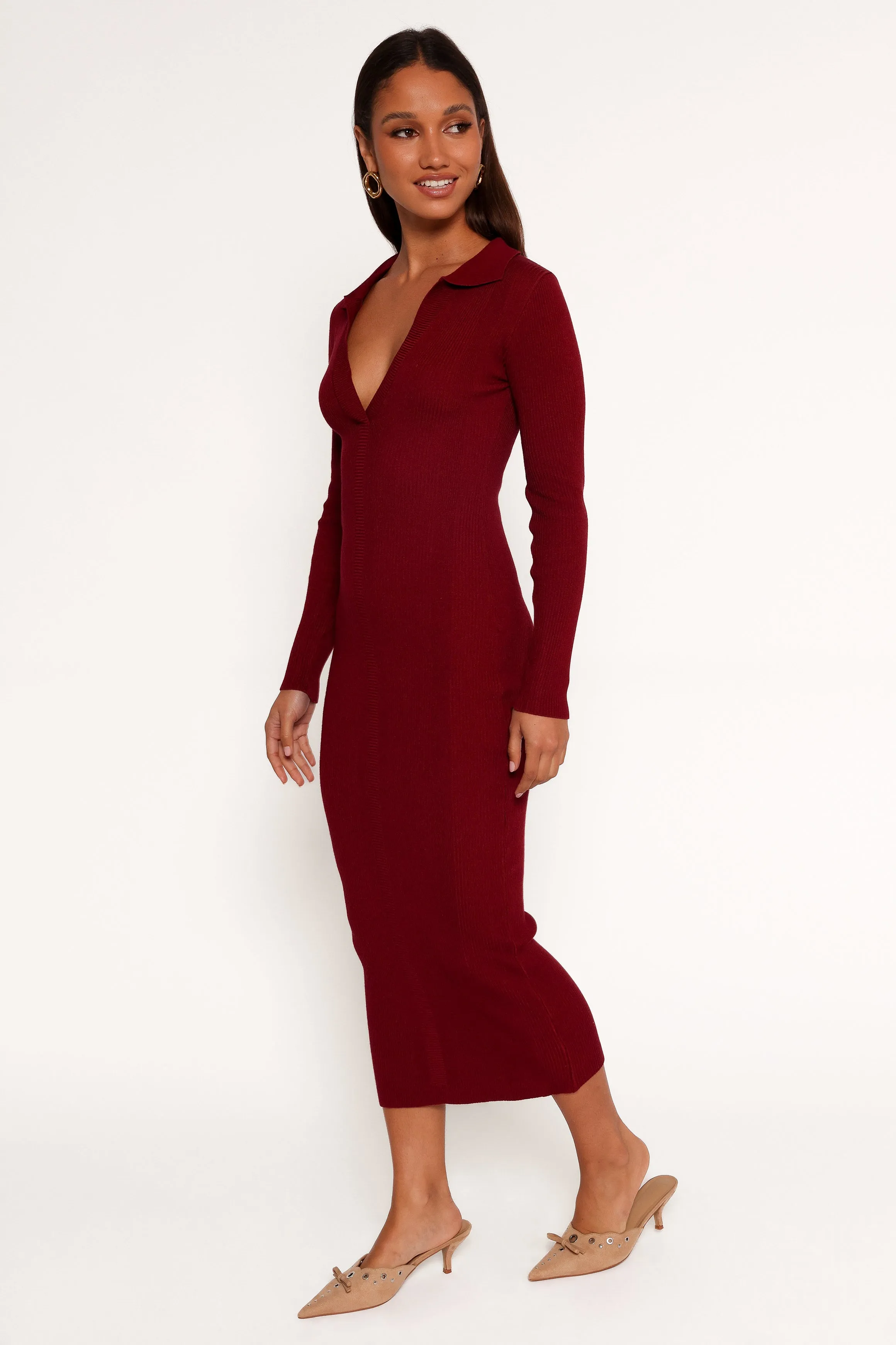 Collins Long Sleeve Midi Dress - Wine sold by Petal & Pup product image thumbnail 5