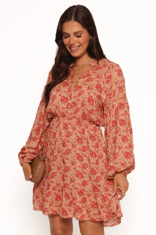 Marti Mini Dress - Tan Floral sold by Petal & Pup