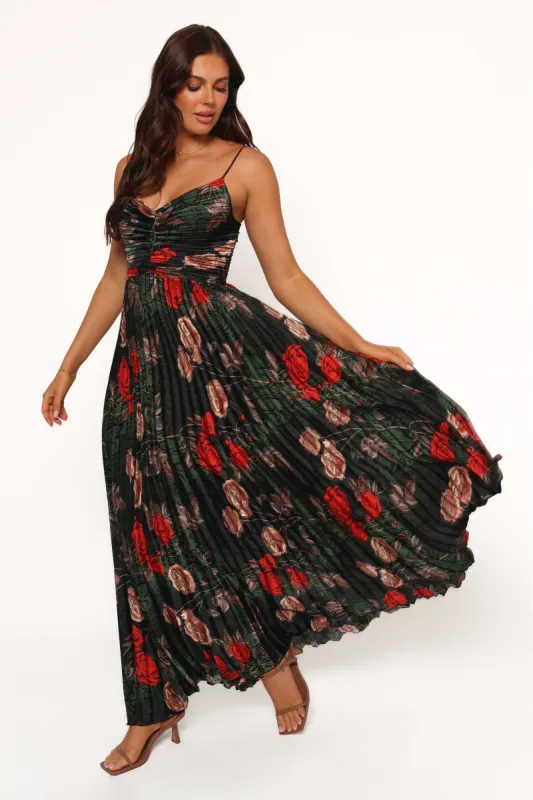 Naira Pleated Maxi Dress - Green Floral sold by Petal & Pup