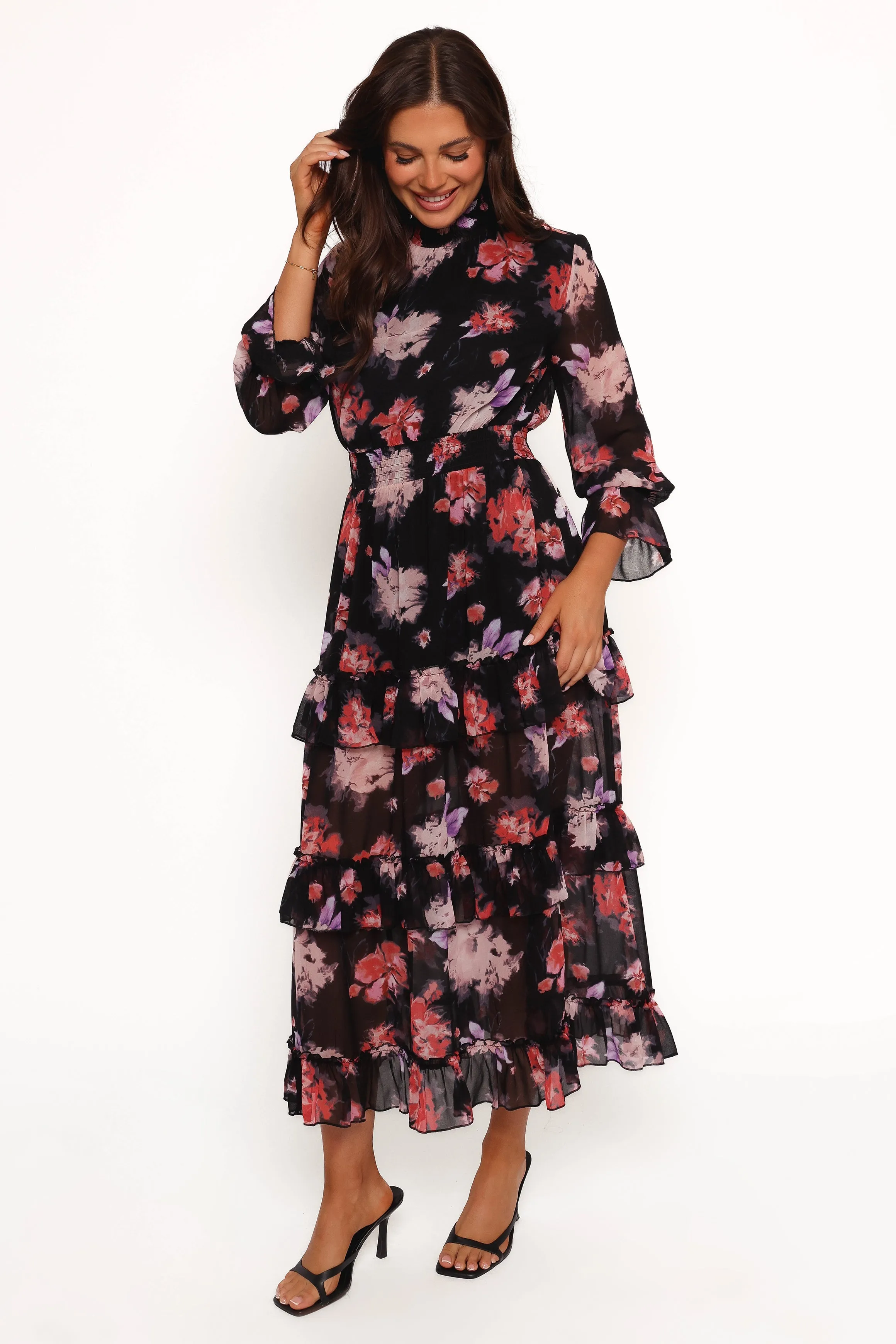 Isadora Long Sleeve Maxi Dress - Black Blurred Floral sold by Petal & Pup product image thumbnail 3