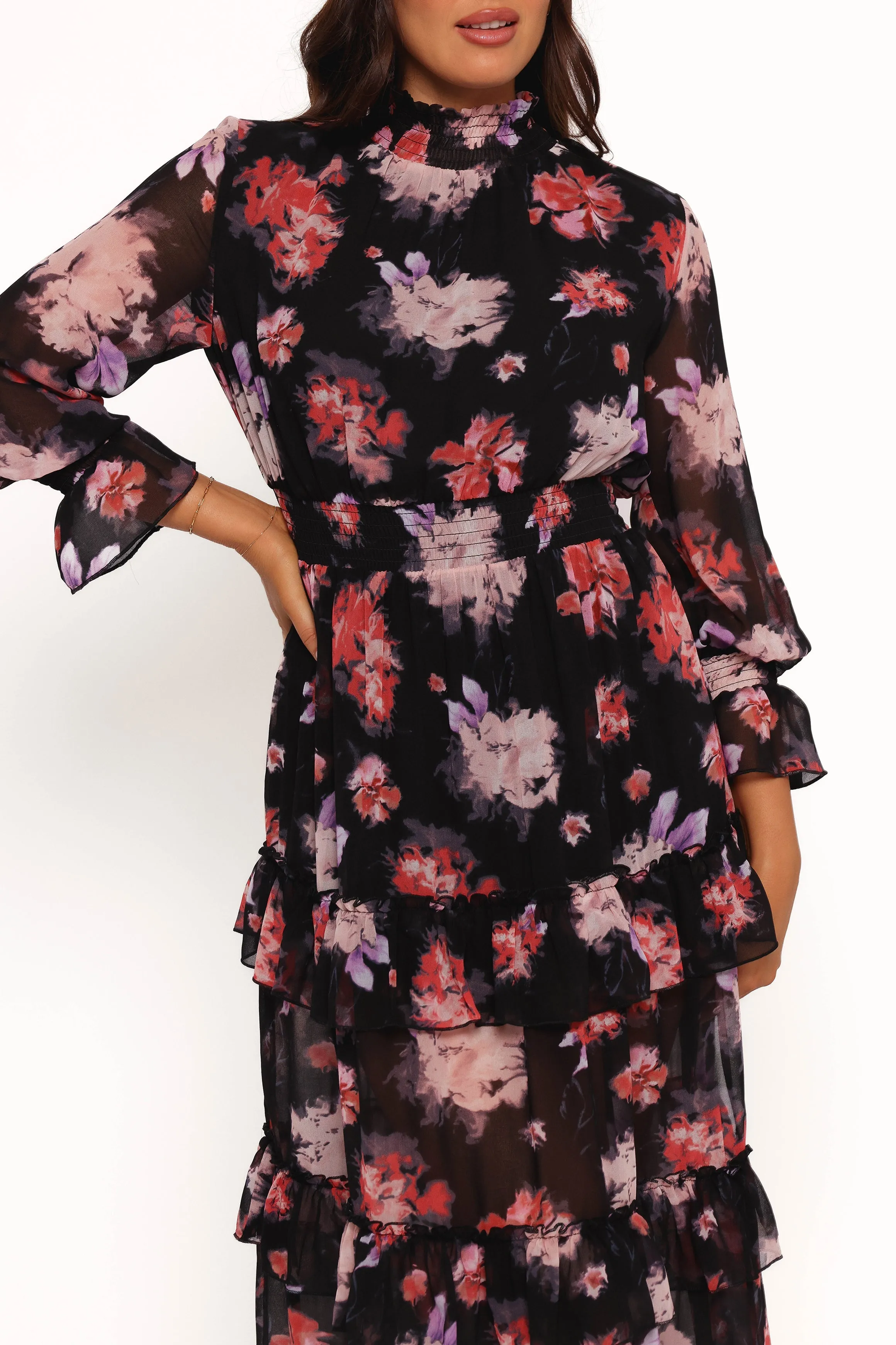 Isadora Long Sleeve Maxi Dress - Black Blurred Floral sold by Petal & Pup product image thumbnail 2