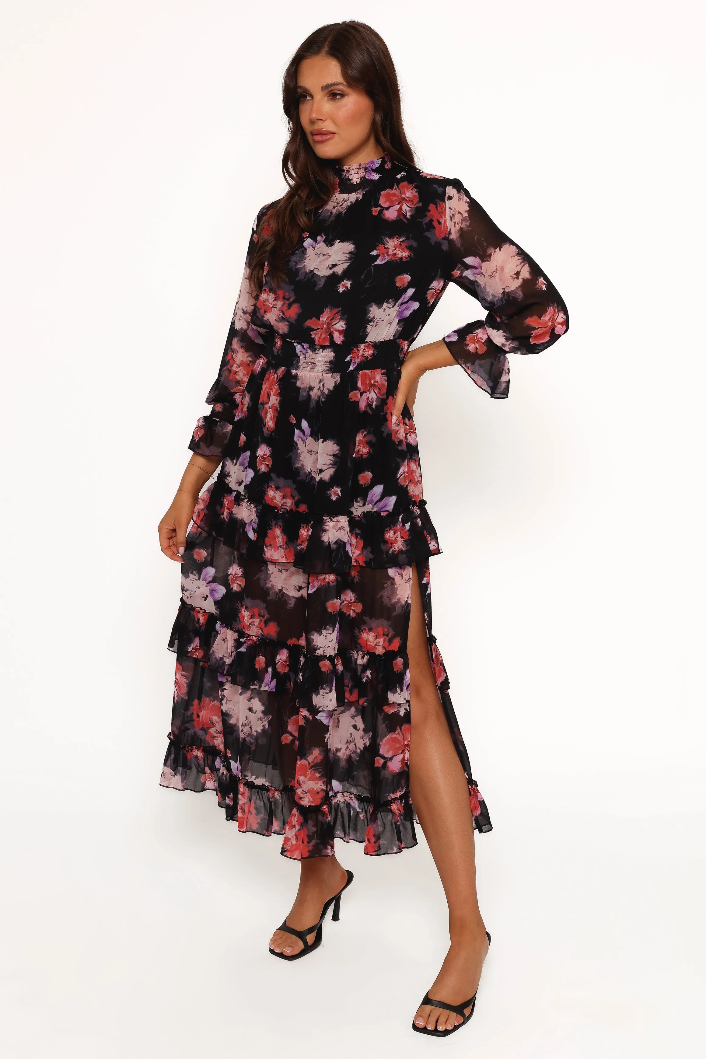 Isadora Long Sleeve Maxi Dress - Black Blurred Floral sold by Petal & Pup