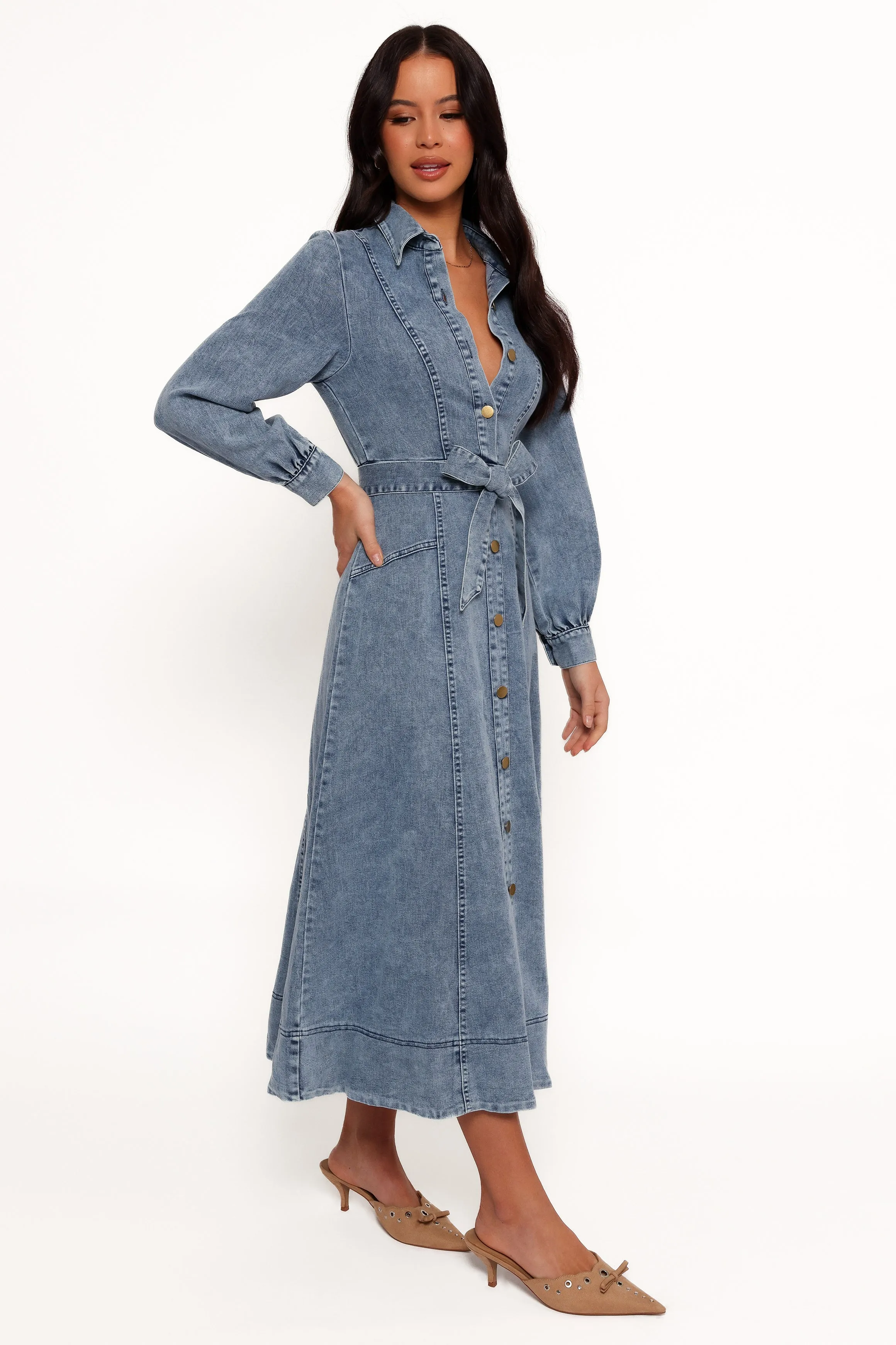 Emberly Long Sleeve Maxi Dress - Denim sold by Petal & Pup product image thumbnail 4