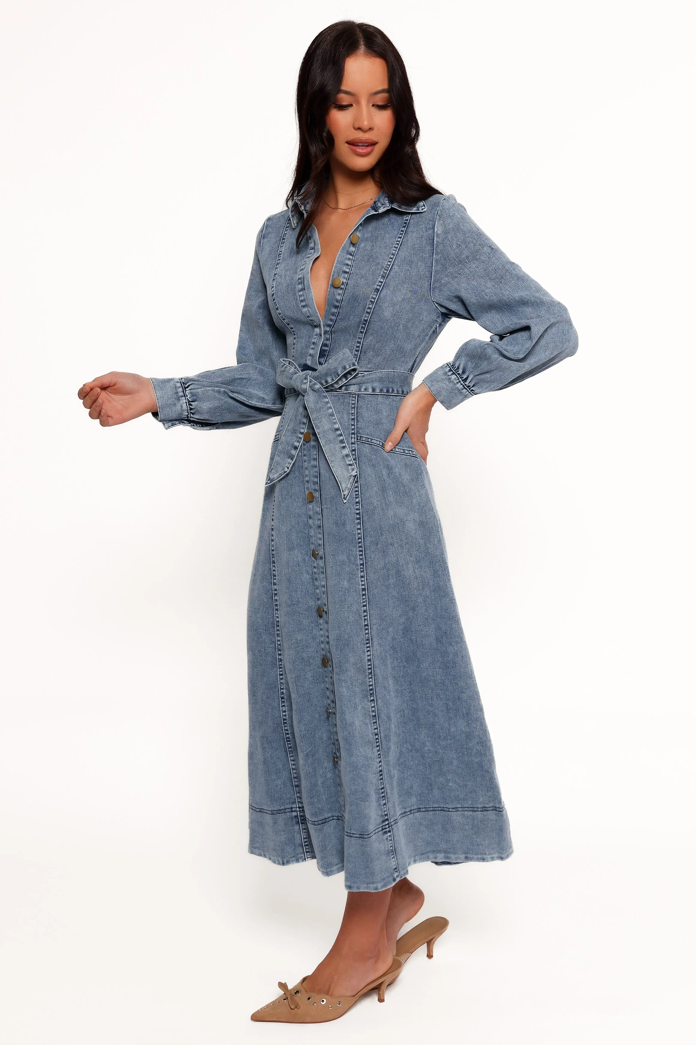 Emberly Long Sleeve Maxi Dress - Denim sold by Petal & Pup product image thumbnail 2