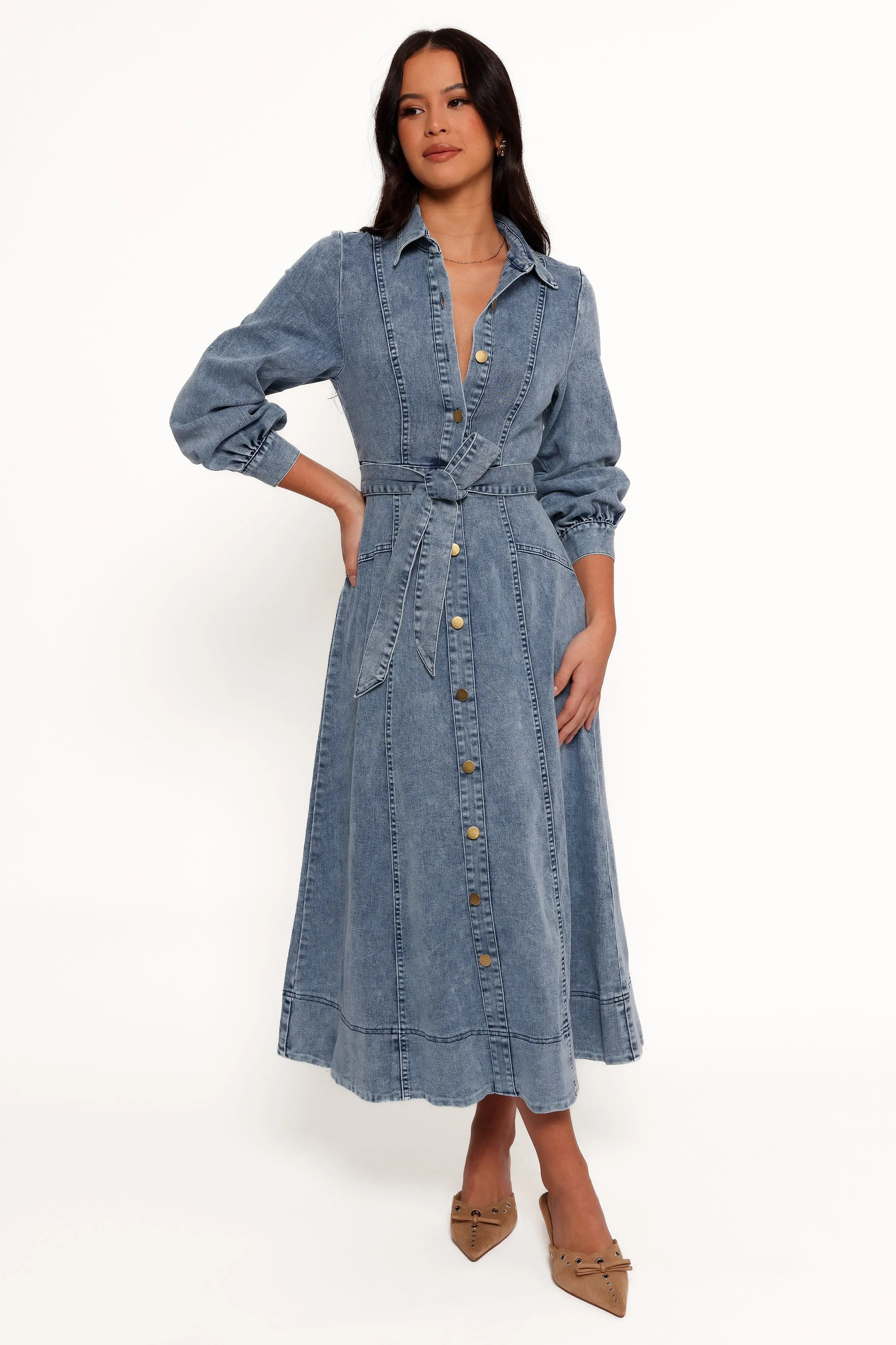 Emberly Long Sleeve Maxi Dress - Denim sold by Petal & Pup