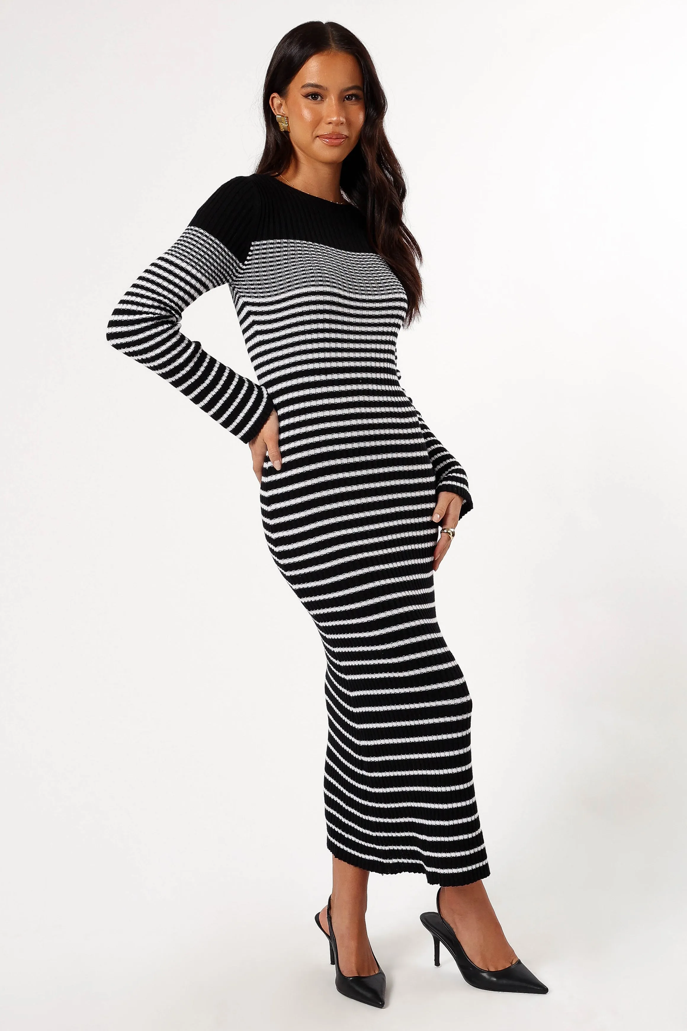 Camy Long Sleeve Midi Dress - Black/White sold by Petal & Pup product image thumbnail 4