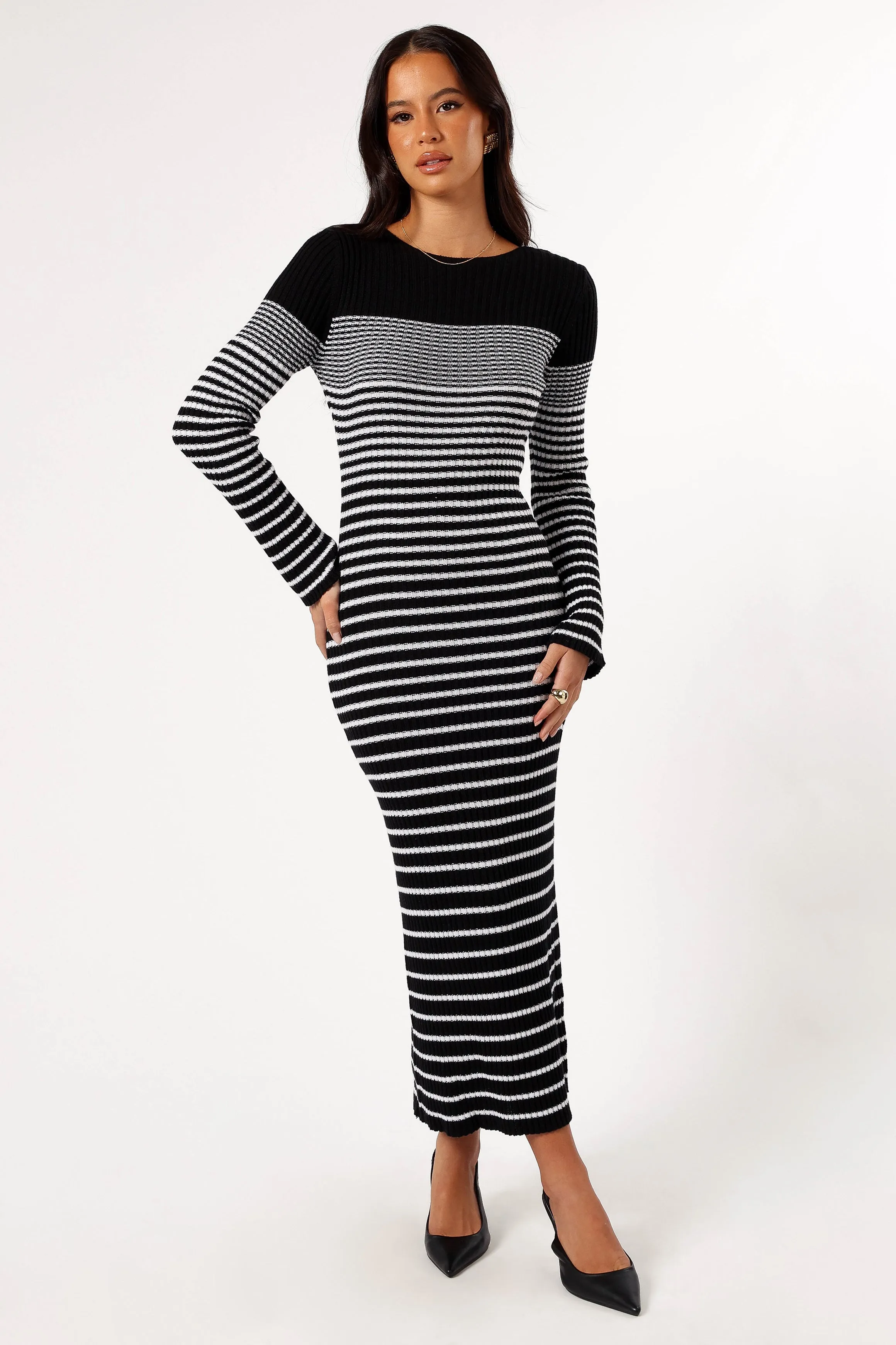Camy Long Sleeve Midi Dress - Black/White sold by Petal & Pup product image thumbnail 2