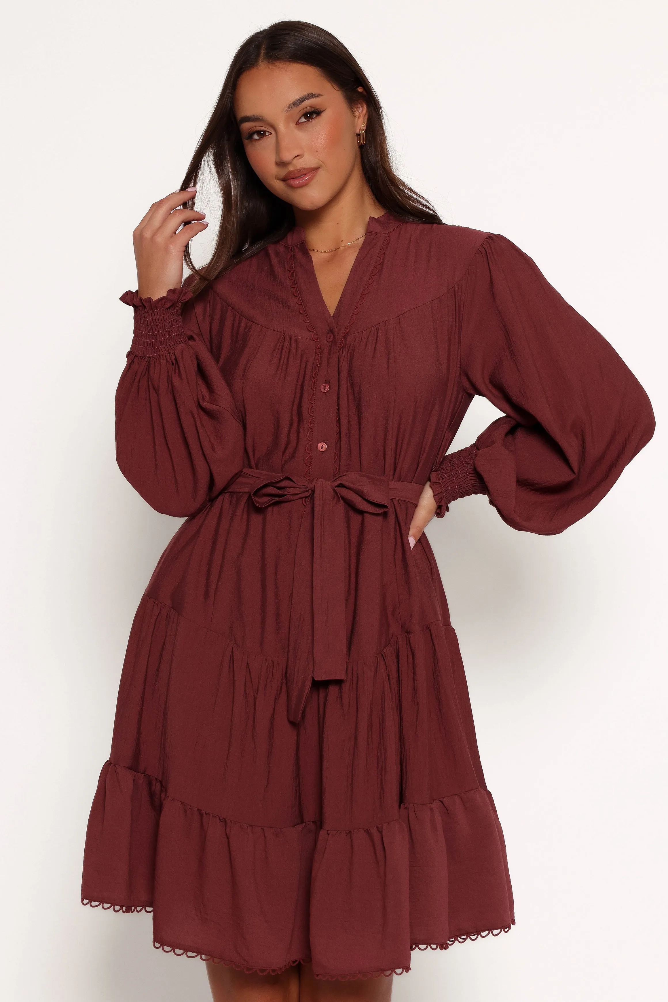 Pierce Long Sleeve Mini Dress - Dark Wine sold by Petal & Pup product image thumbnail 4