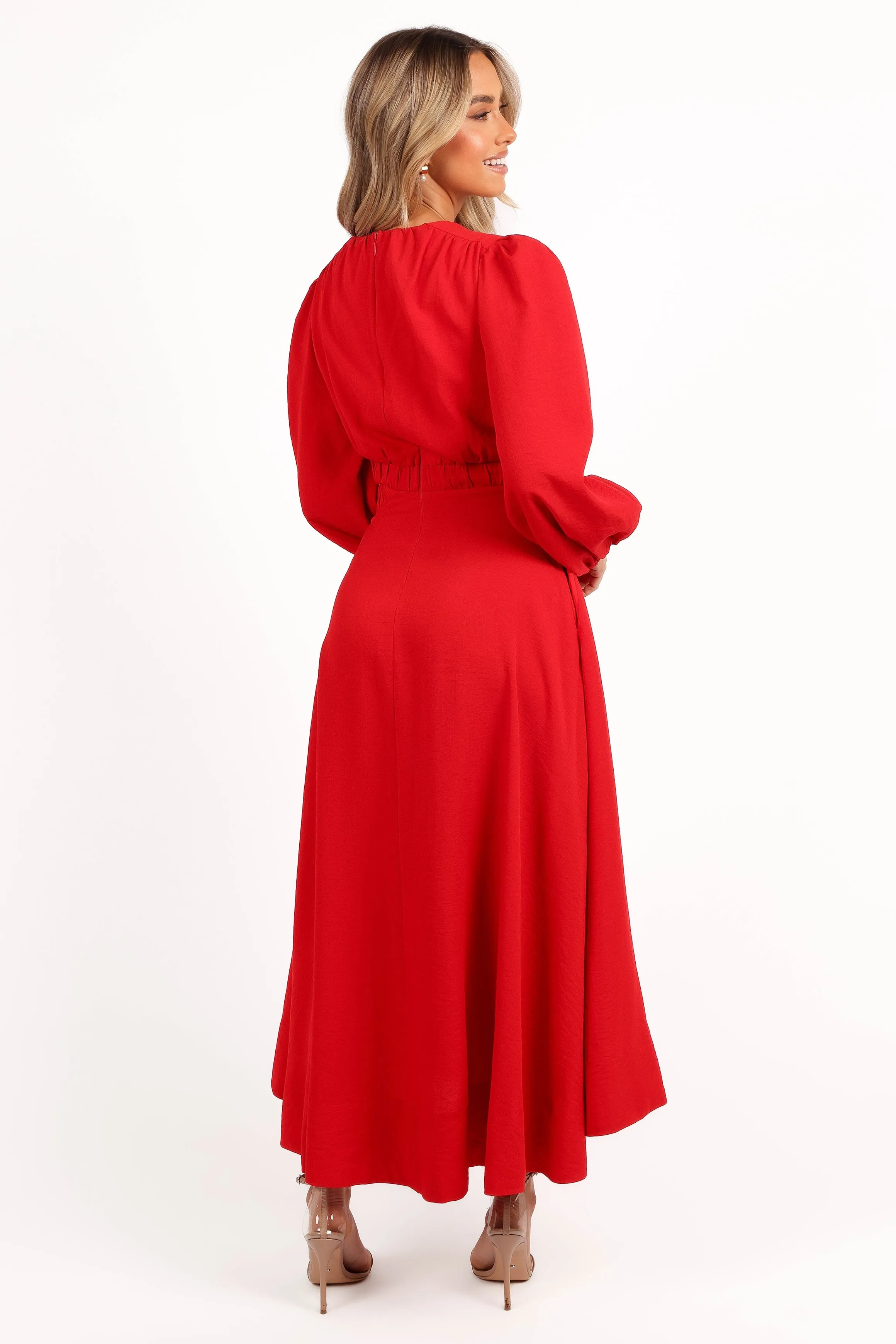 Ginnee Puff Sleeve Cutout Midi Dress - Red sold by Petal & Pup product image thumbnail 5