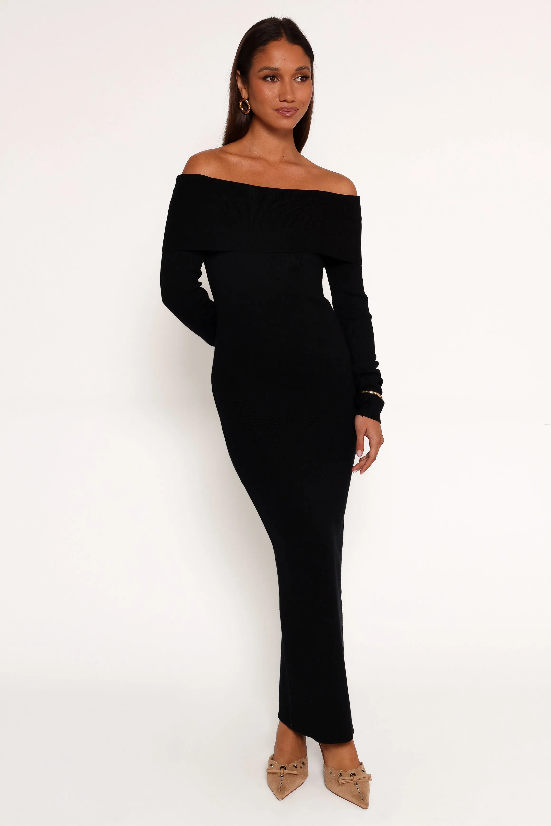 Archie Off the Shoulder Midi Dress - Black sold by Petal & Pup