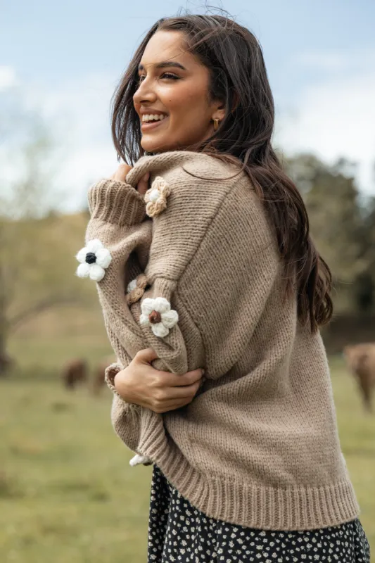 Delaro Flower Cardigan - Brown sold by Petal & Pup