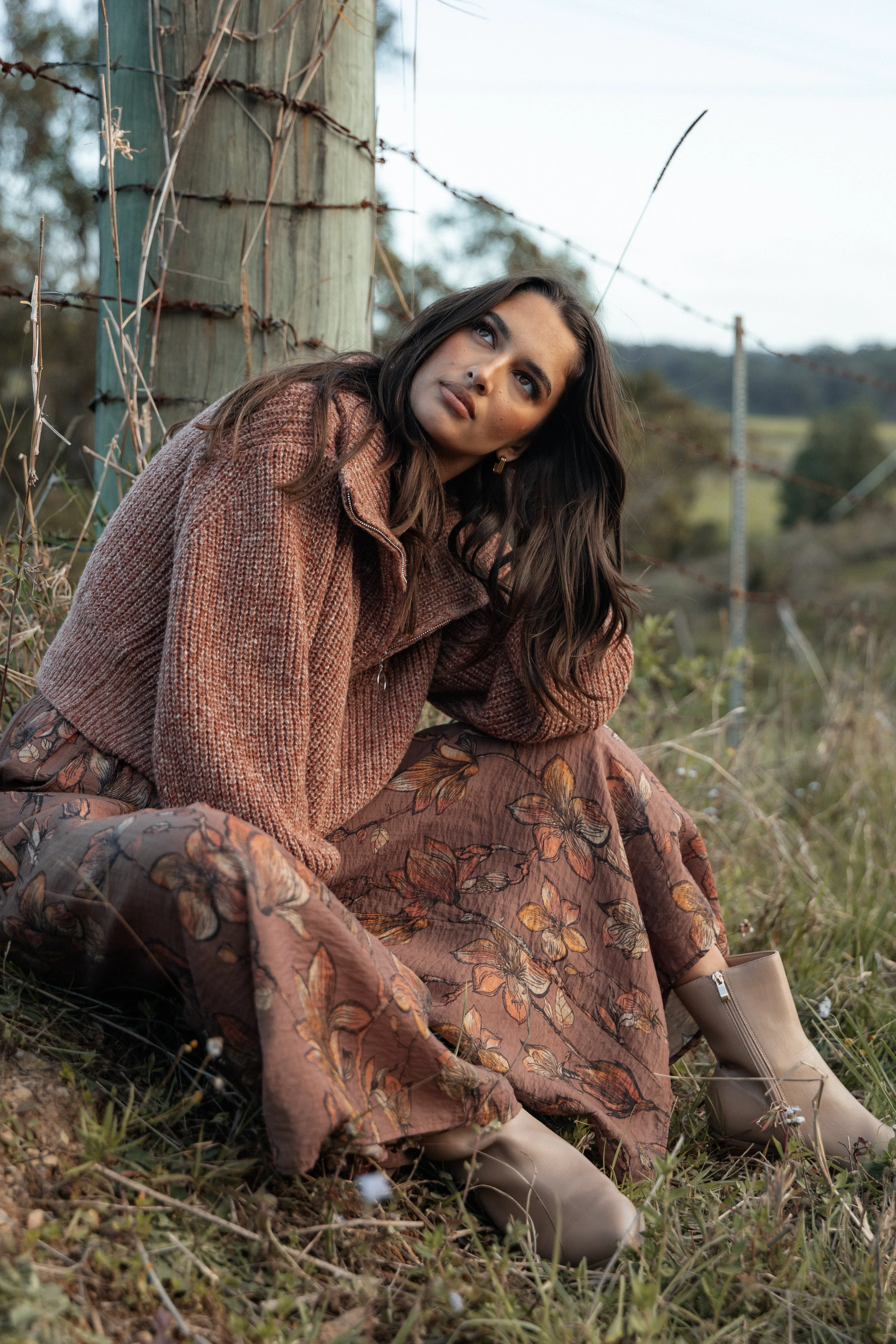 Hallow Collar Quarter Zip Sweater - Brown sold by Petal & Pup