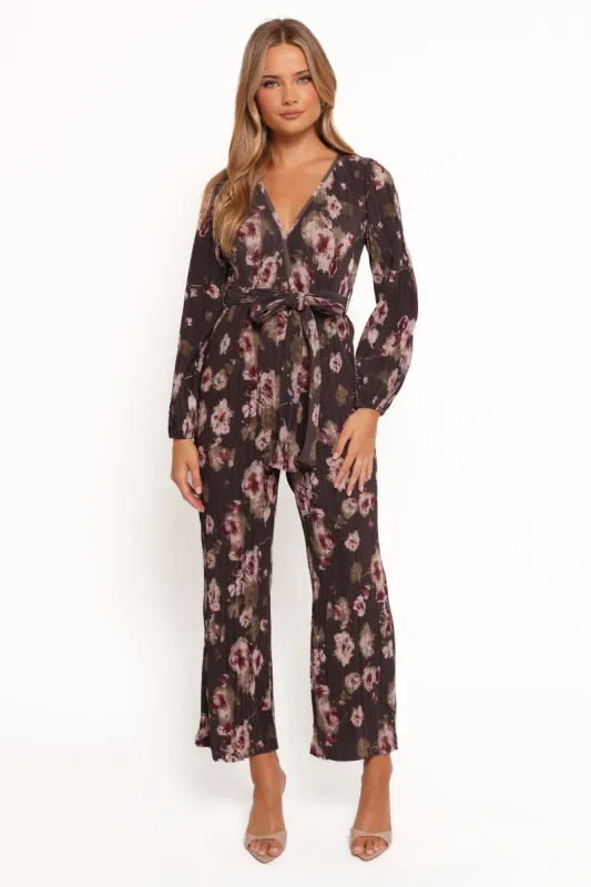 Solange Plisse Jumpsuit - Steel Grey Floral made by Petal & Pup