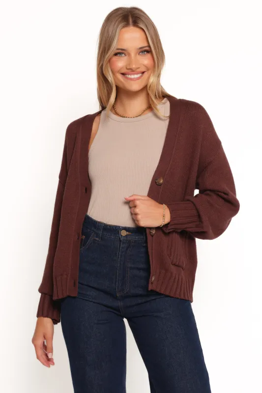 Eden Button Front Cardigan - Brown sold by Petal & Pup