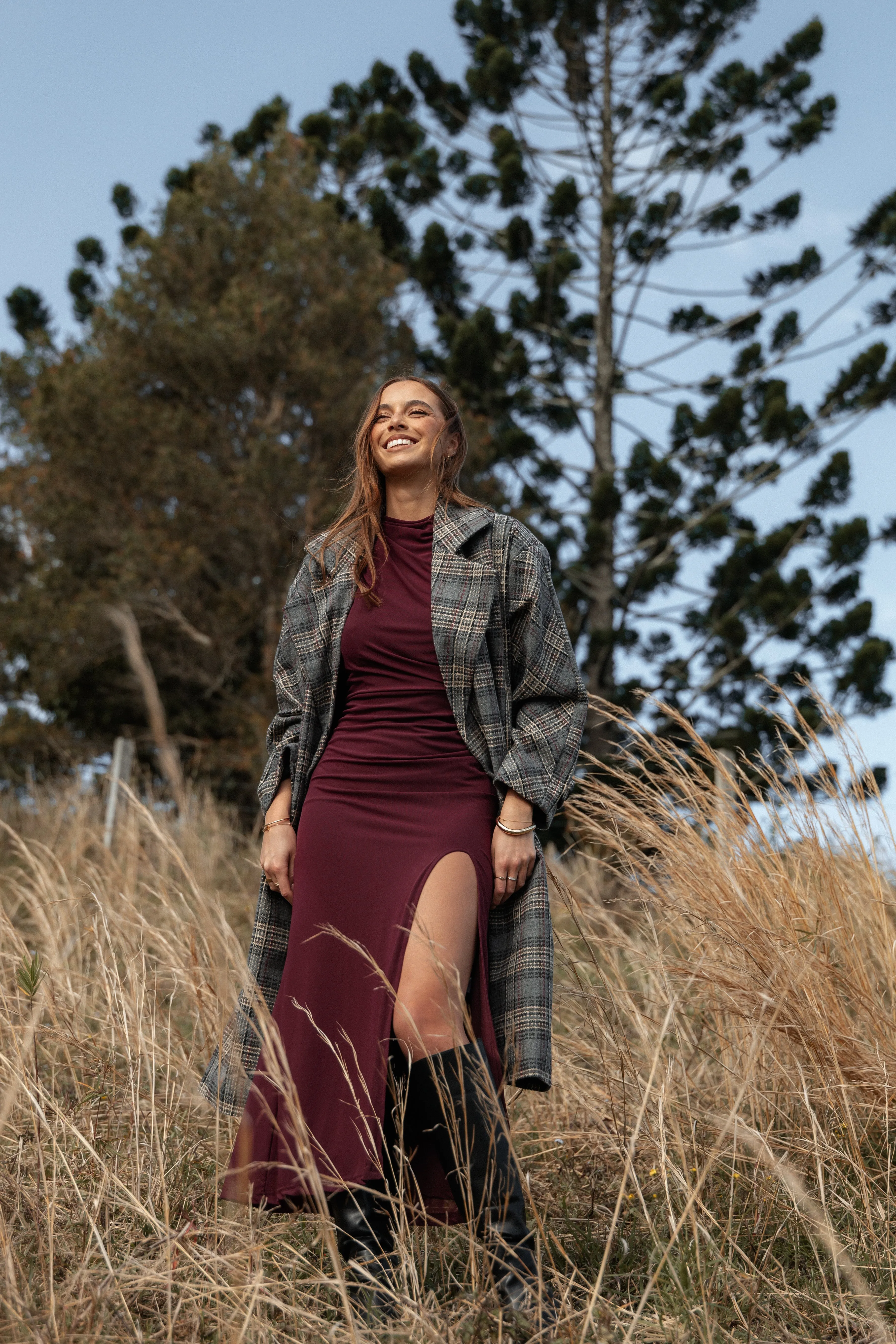 Torie Waist Tie Long Coat - Grey Check sold by Petal & Pup product image thumbnail 2