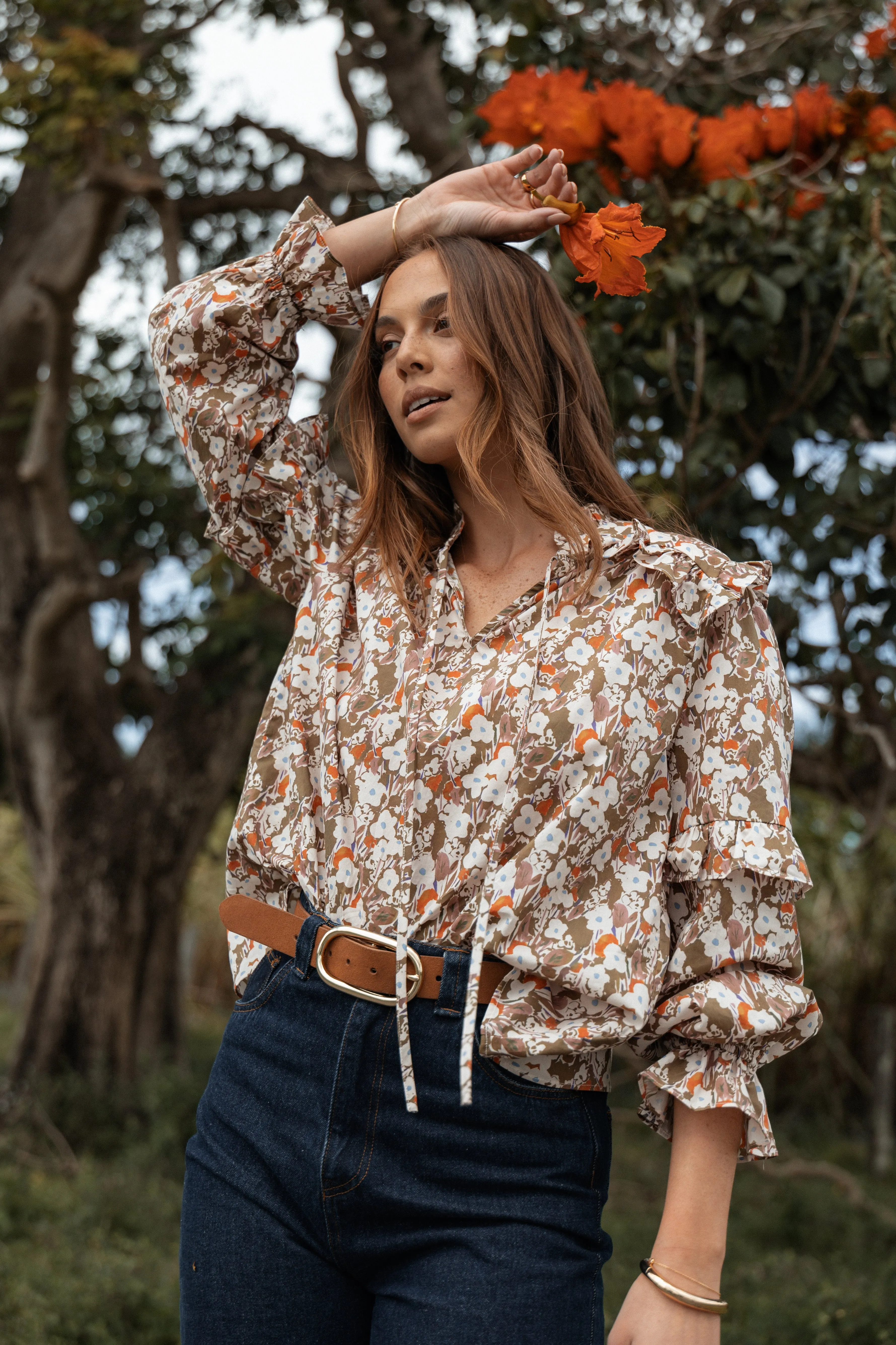 Selmah Long Sleeve Top - Cream Olive Orange sold by Petal & Pup product image thumbnail 2