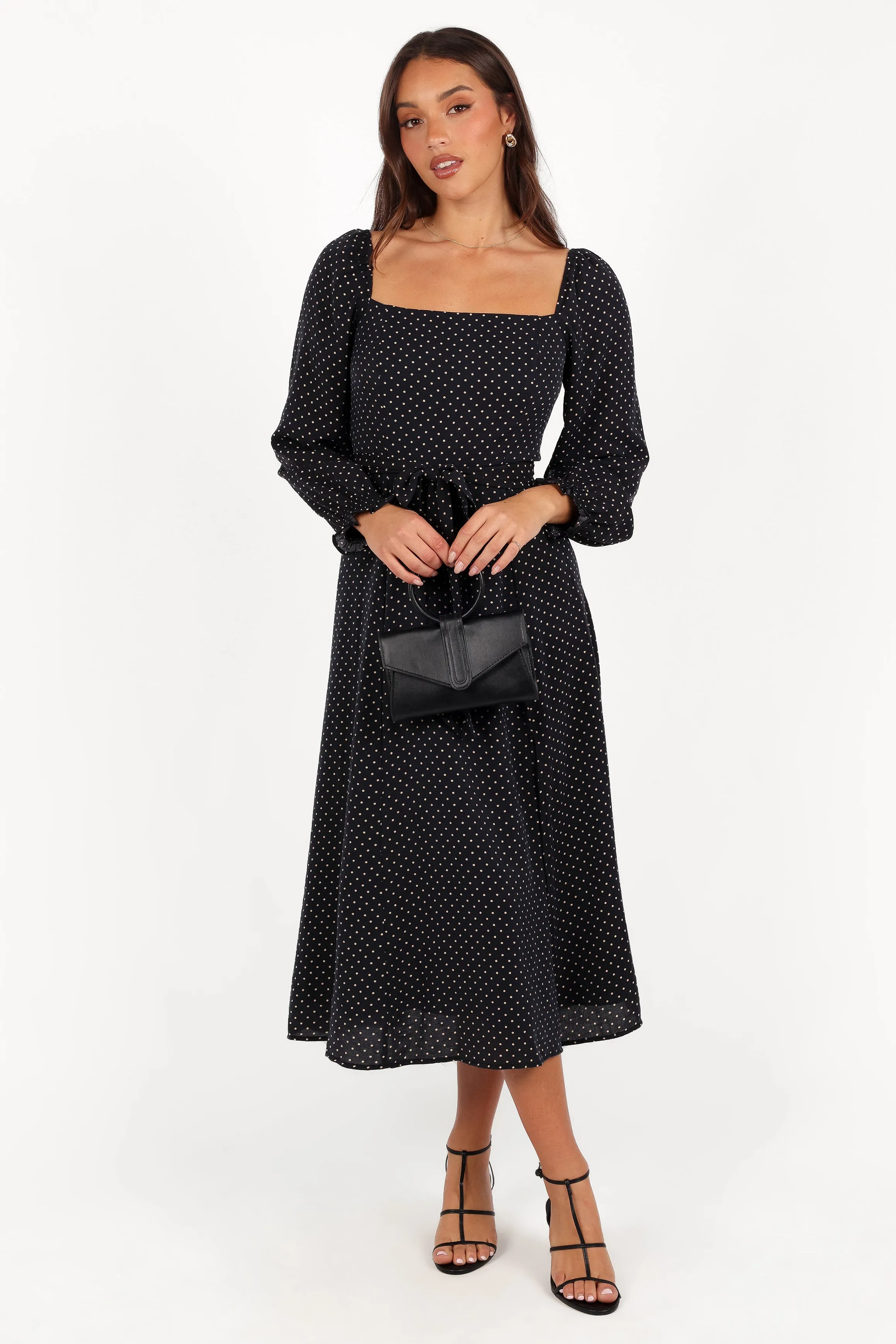 Ettie Long Sleeve Midi Dress - Black Polka Dot sold by Petal & Pup product image thumbnail 3