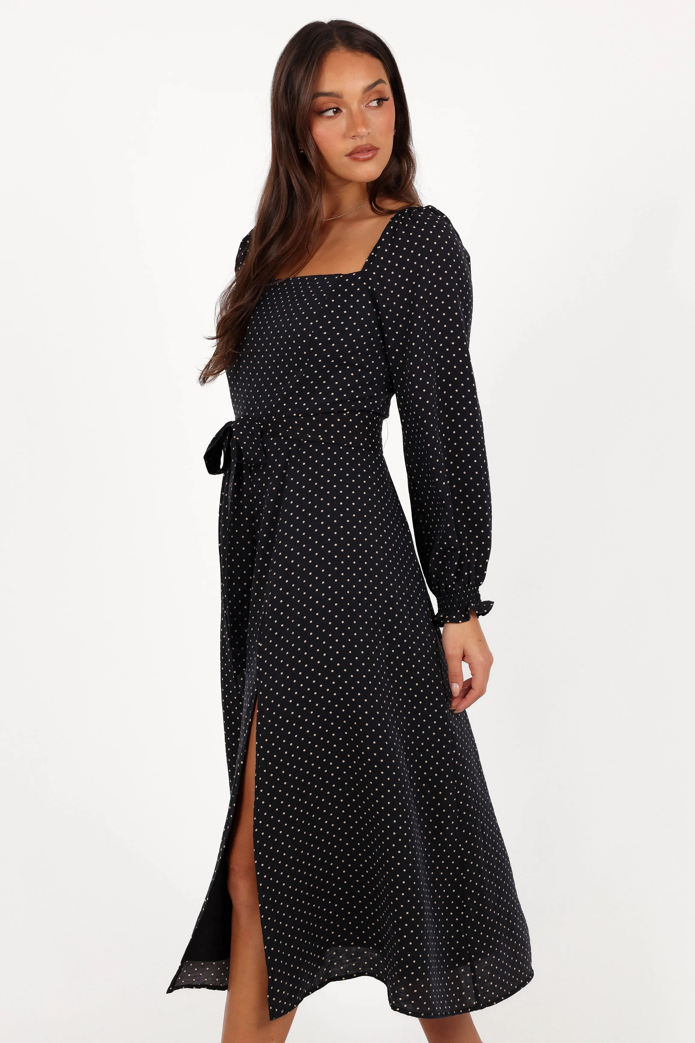Ettie Long Sleeve Midi Dress - Black Polka Dot sold by Petal & Pup product image thumbnail 4