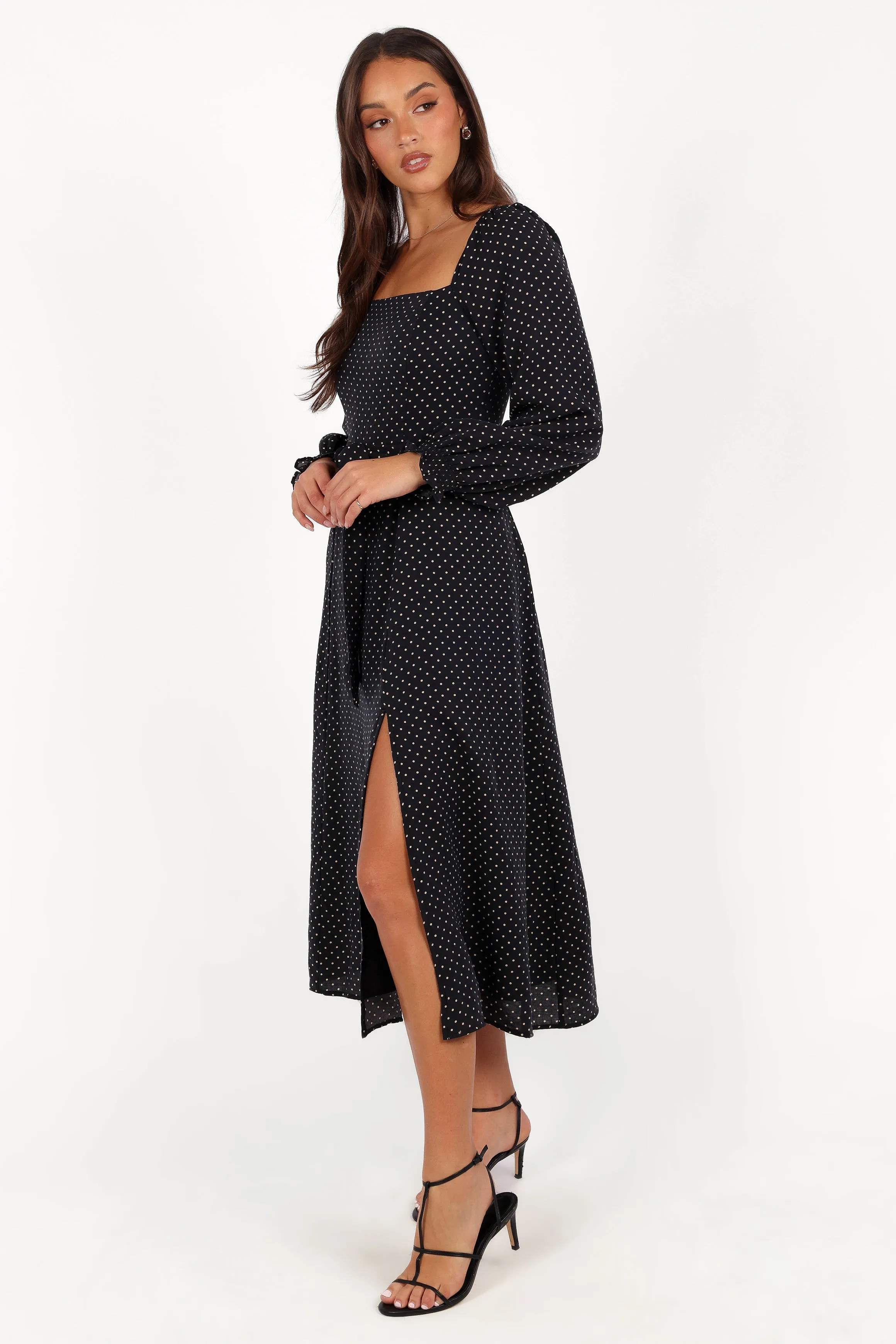 Ettie Long Sleeve Midi Dress - Black Polka Dot sold by Petal & Pup product image thumbnail 5