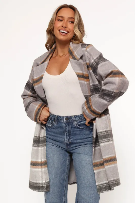 Zella Long Coat - Grey Multi sold by Petal & Pup